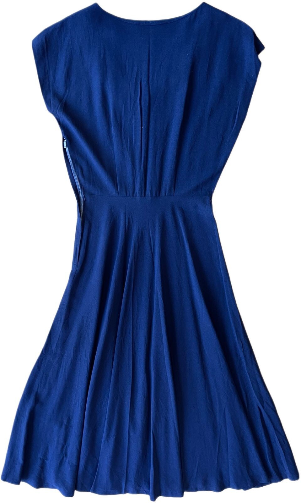 40’s 50’s Navy-Blue Rayon Lace-Beaded Collar Dress Lady Petite Size S/M