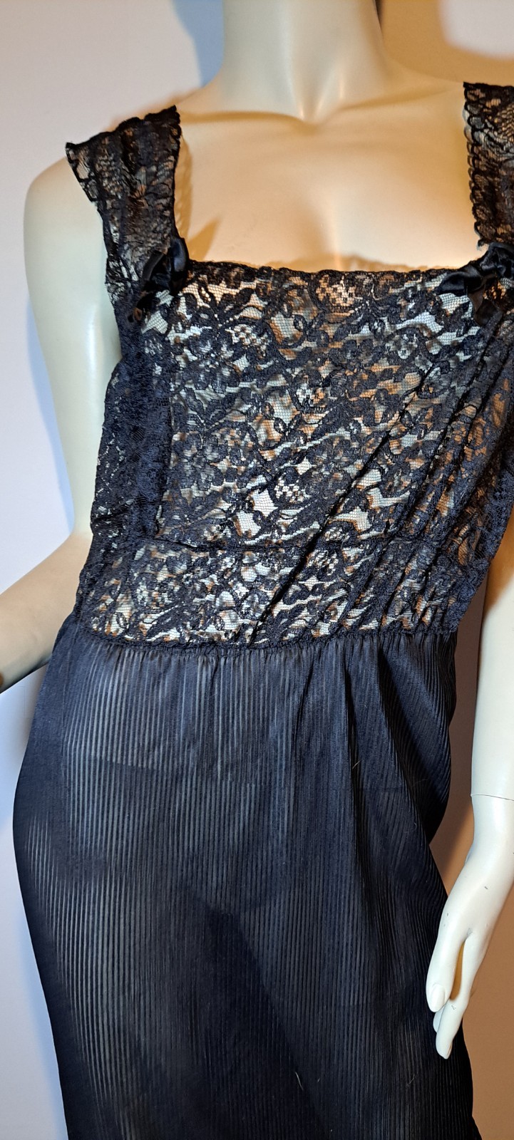 Extra Sexy Black Nightgown Imperial Med See Thru Lace Bodice Vtg 40s Lingerie