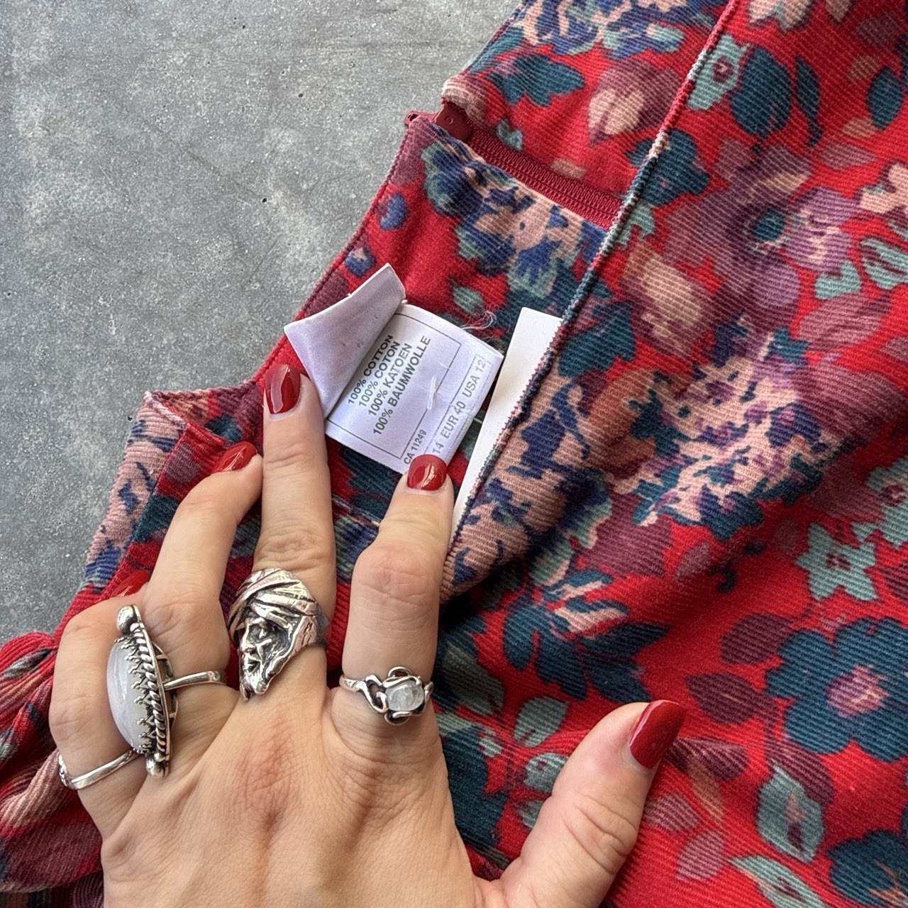 VTG Women’s 80s 90s Red Floral Corduroy Laura Ashley Maxi Dress S 1980s 1990s