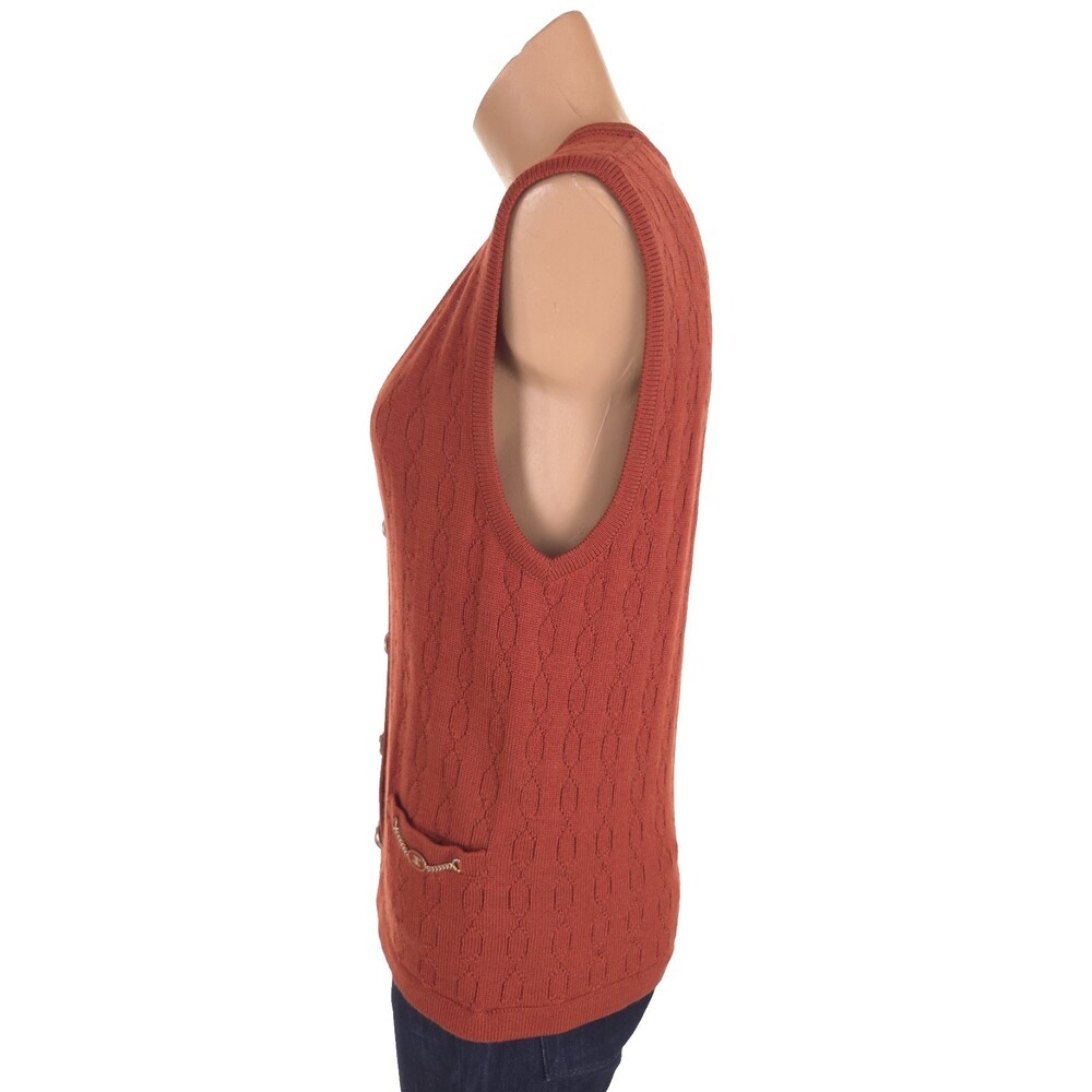 Vintage 80s 90s Celine Paris Sweater Vest Size 42 M Orange Logo Chainlink Knit