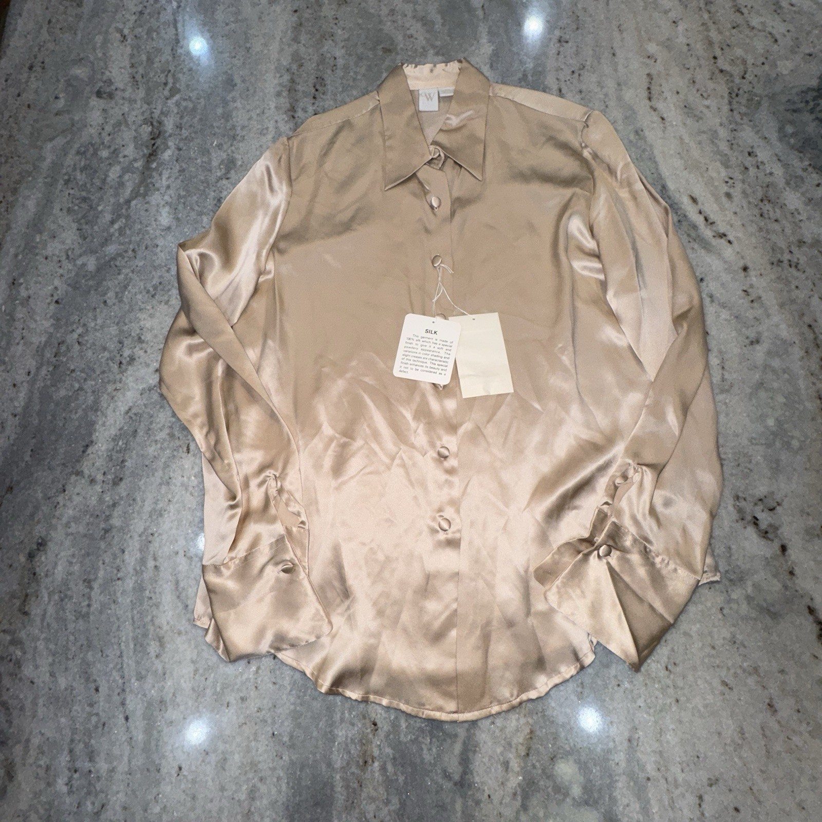 NWT VTG RARE 90s Clifford & Wills CW 100% Silk Blouse Champagne Button Down Sz 6