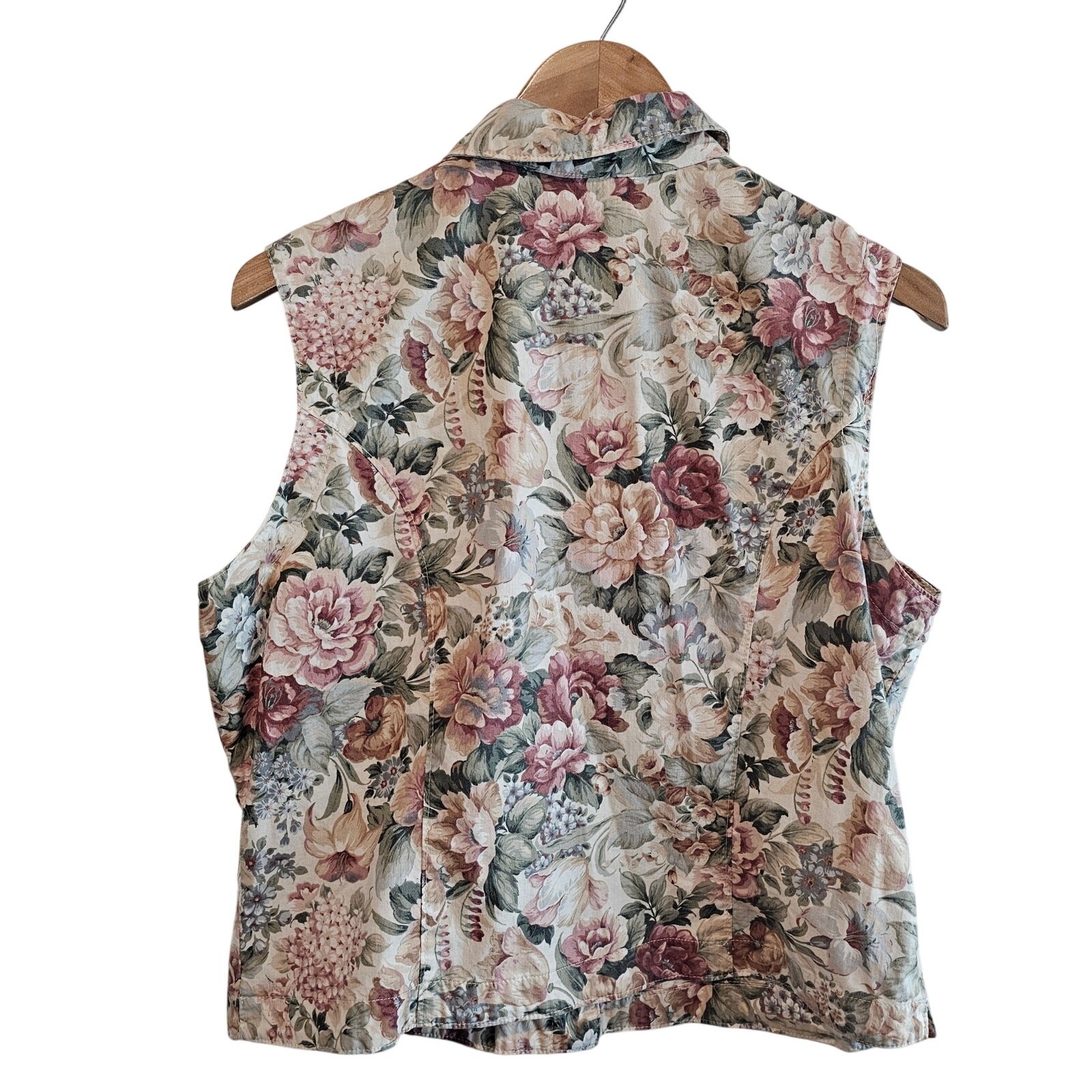 Vintage Floral Blouse Women XL Pink Cottage 90s Retro Roses Pastel Coquette Boho