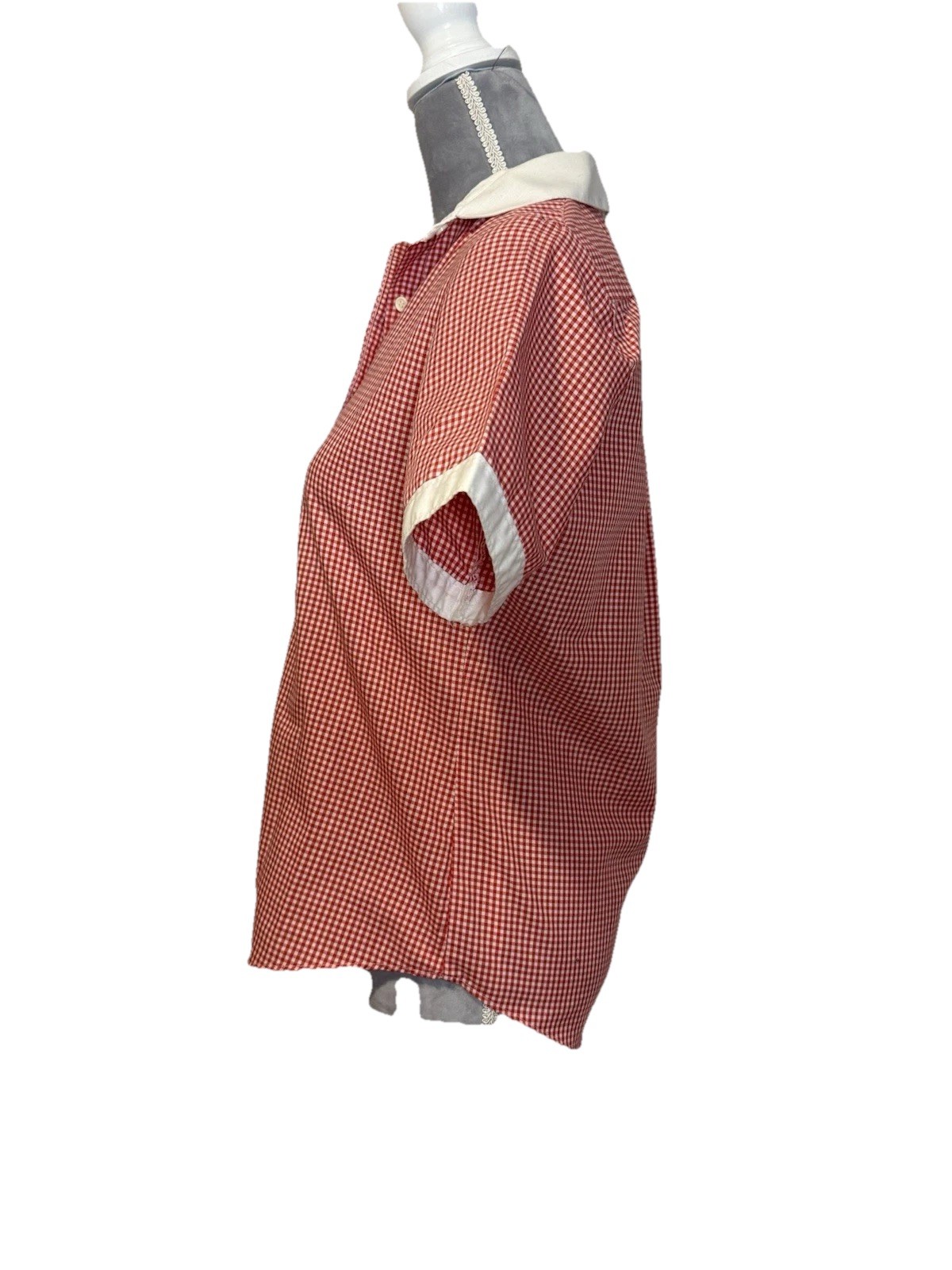 Vintage 70s 80s Shapely Brand Red & White Gingham Top Shirt Button up Women 10