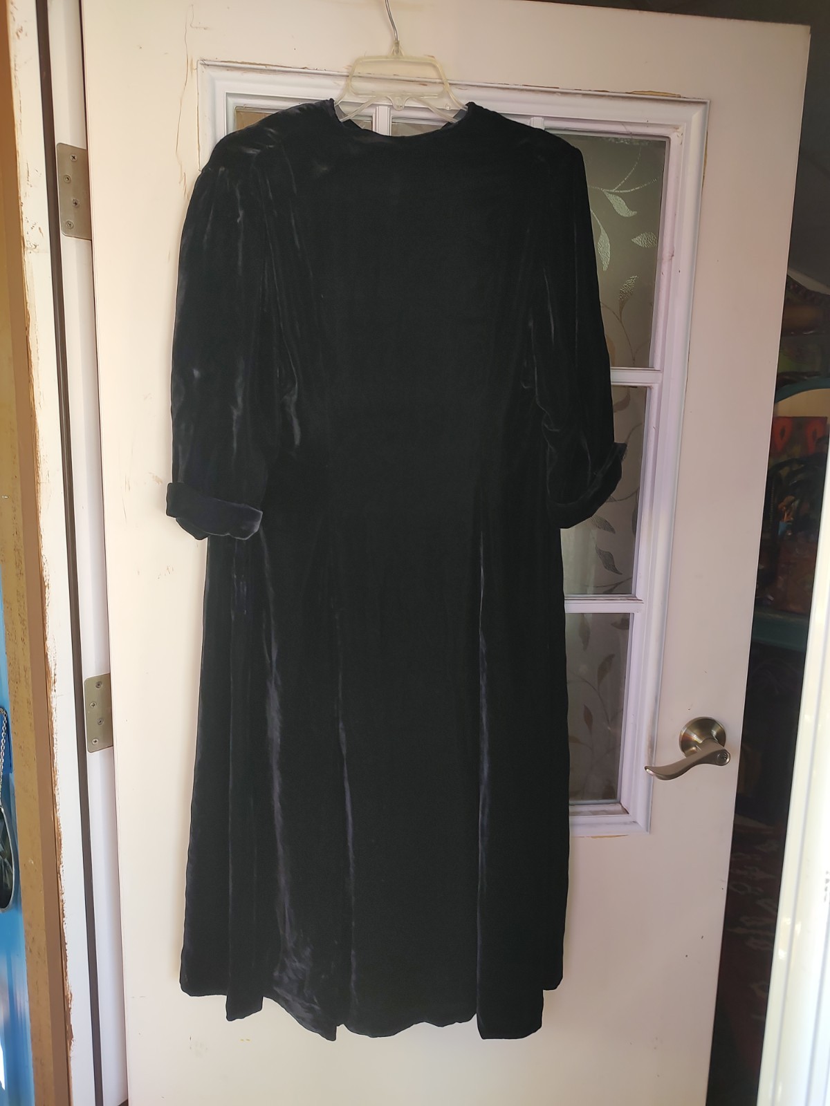 Vintage 40’s Black Silk Velvet Dress ,rinestone Buttons, Metal Side Zipper L