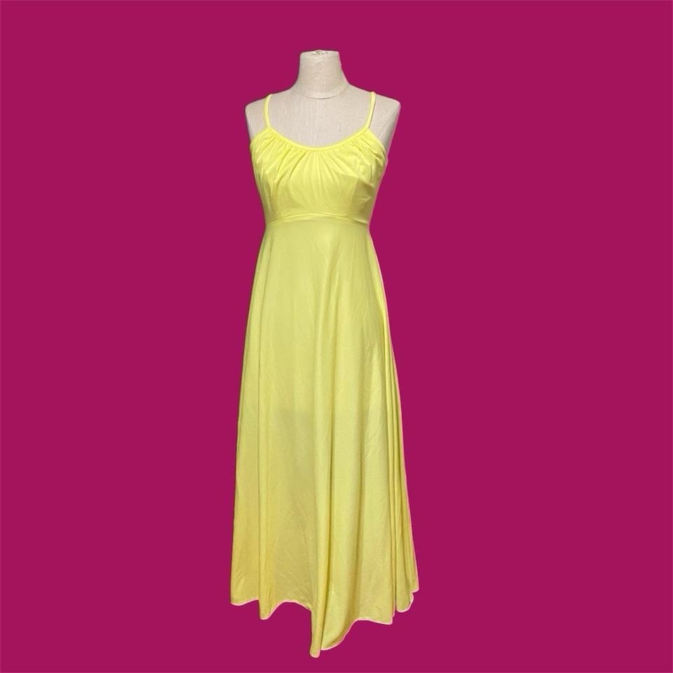Vintage 70s Union Made Sweetheart Spaghetti Strap Yellow Maxi Dress Sz M