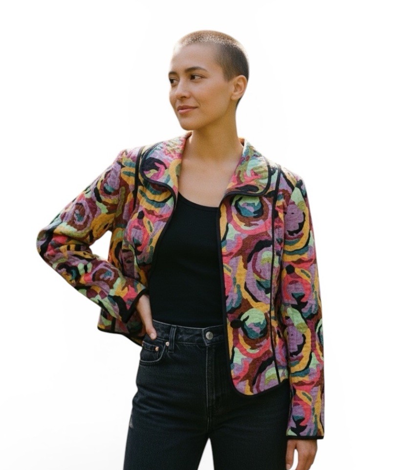 VTG Canvasbacks Multicolor Swirl Print Blazer Pink Purple & Turquoise Size M