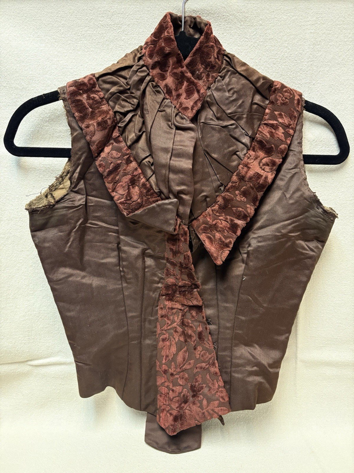 Antique Victorian Satin Velvet Brocade Corset Vest Undergarment Top