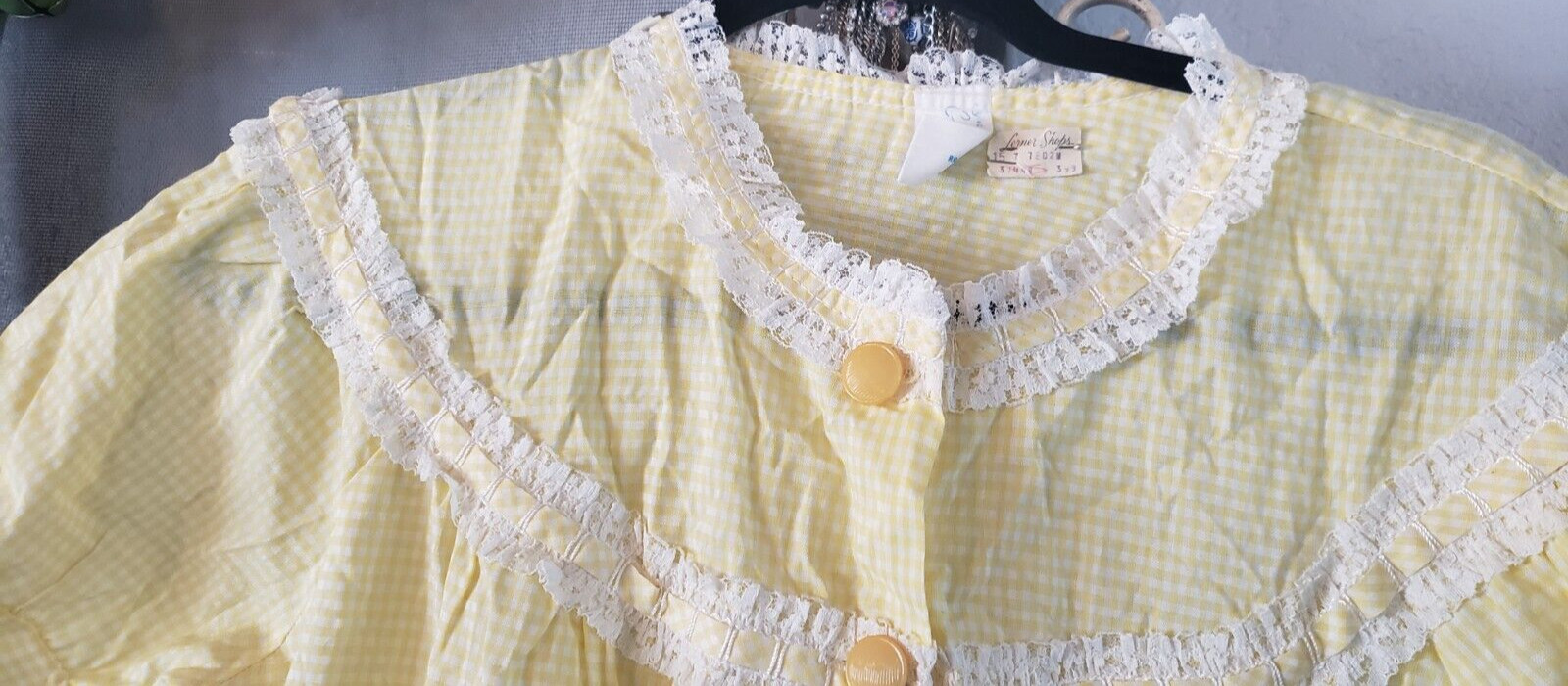 Charm Maid Yellow Gingham Housecoat House Dress Mid Century Modern Estron Med