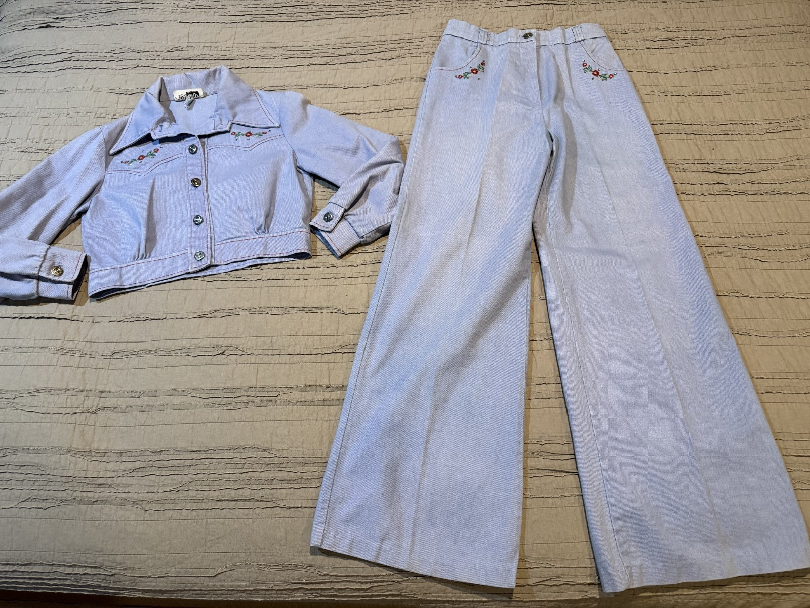 Women’s OOAK Vtg 70s TOMBOY OF CALIFORNIA Denim Jacket Flare Jeans Size S/M