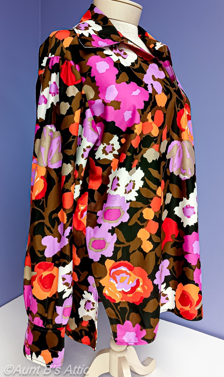 Vintage 70’s Ladies Handmade Groovy Bright Multi Color Floral Pullover Blouse XL