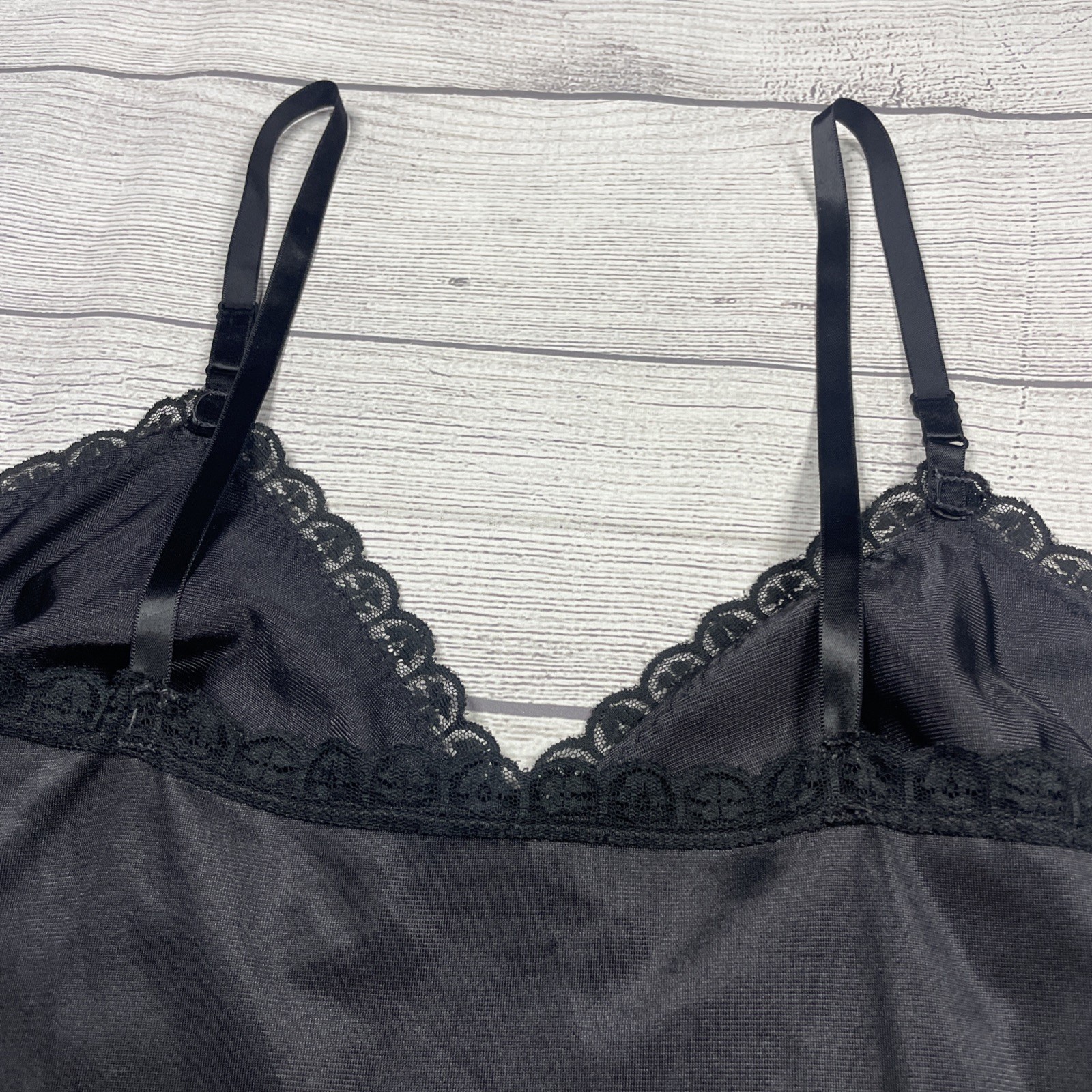 Vintage Nightgown Womens 34 Black Nylon Dupont Anton Lace ILGWU Made Silky