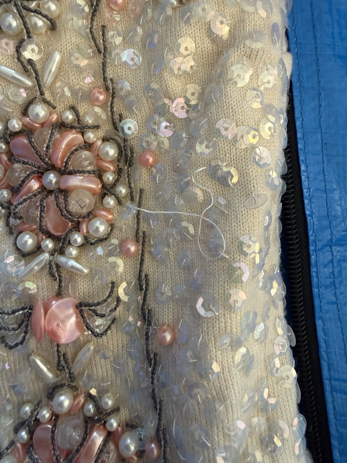 Vintage Hand Beaded Wool Evening Shirt Embellished Sequined from Hong Kong