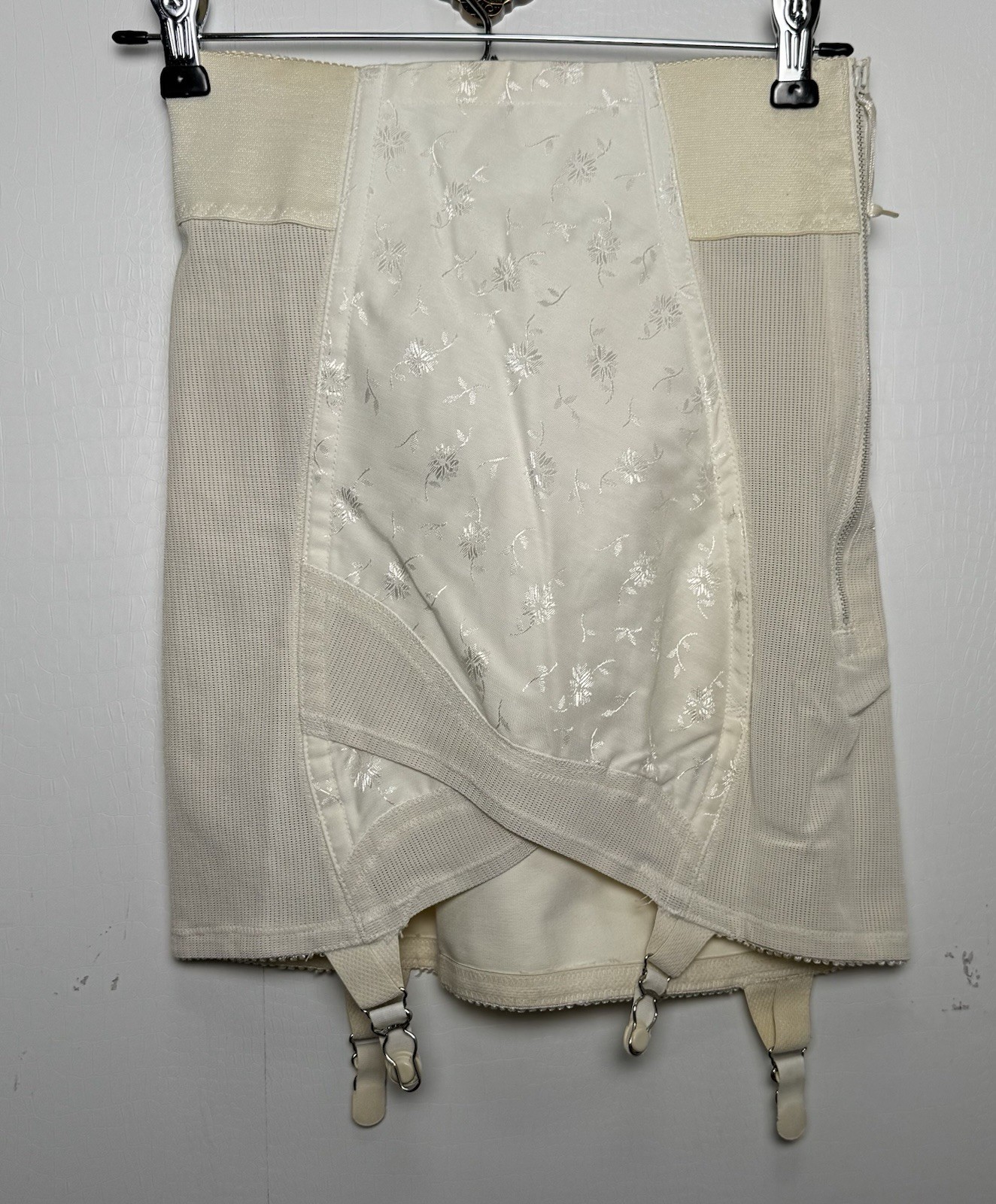 VTG 50s Open Bottom Girdle Garter Belt XS Ivory Pin Up Shapewear Metal Zipper