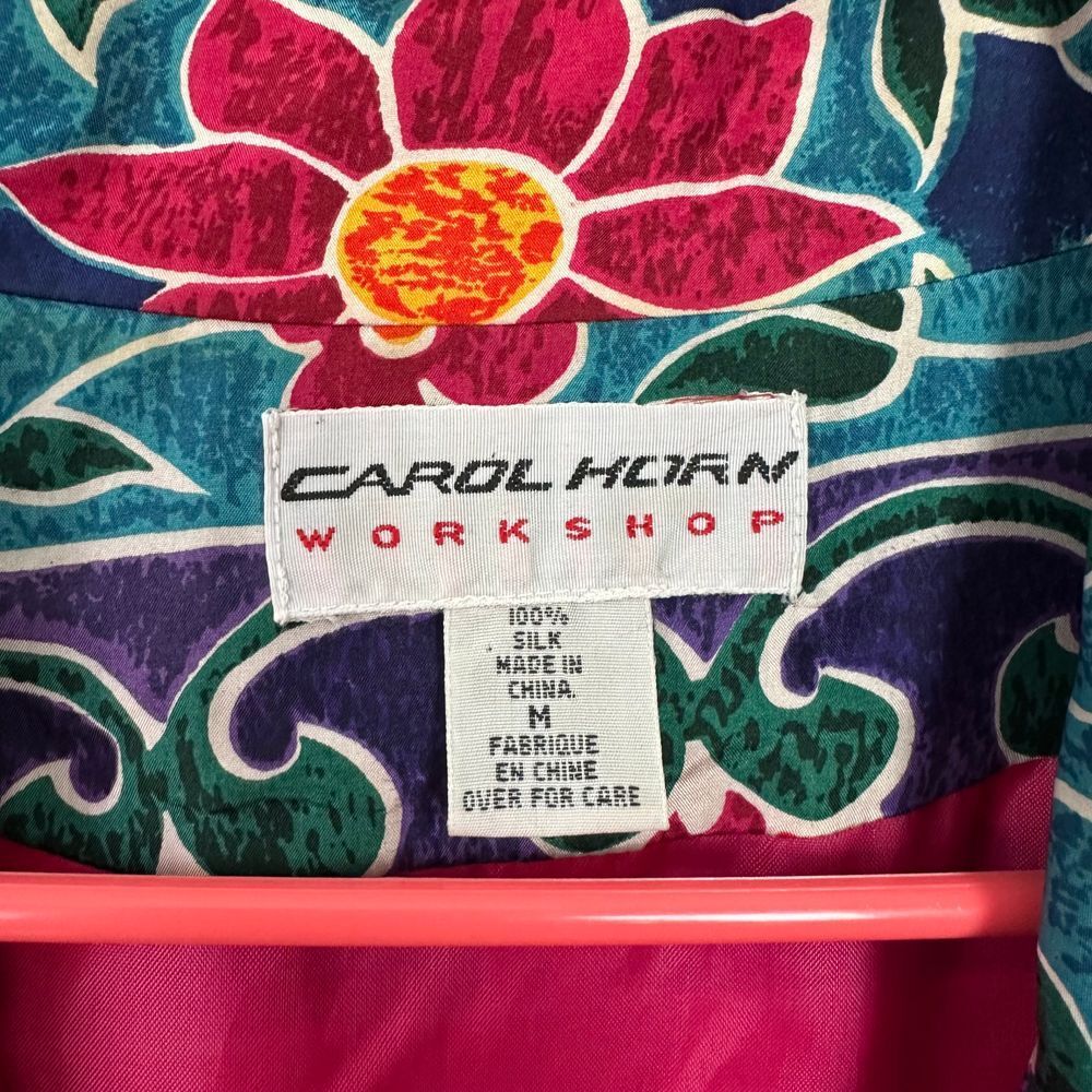 Vintage Carol Horn Women Medium Blazer Silk Floral Print Jacket 80s Arty