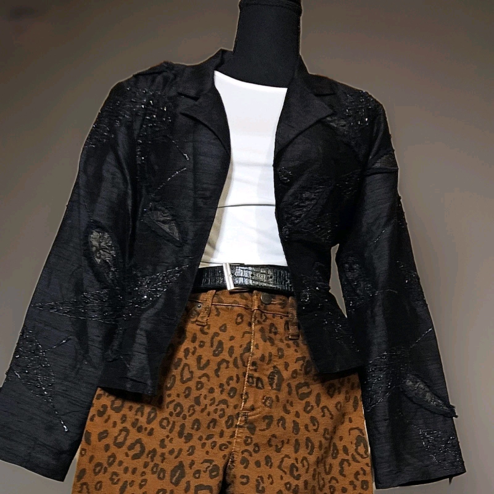 Vtg 80s Glam Embellished 100% Silk Bolero Sz S Whimsigoth Witchy Dark Fairycore