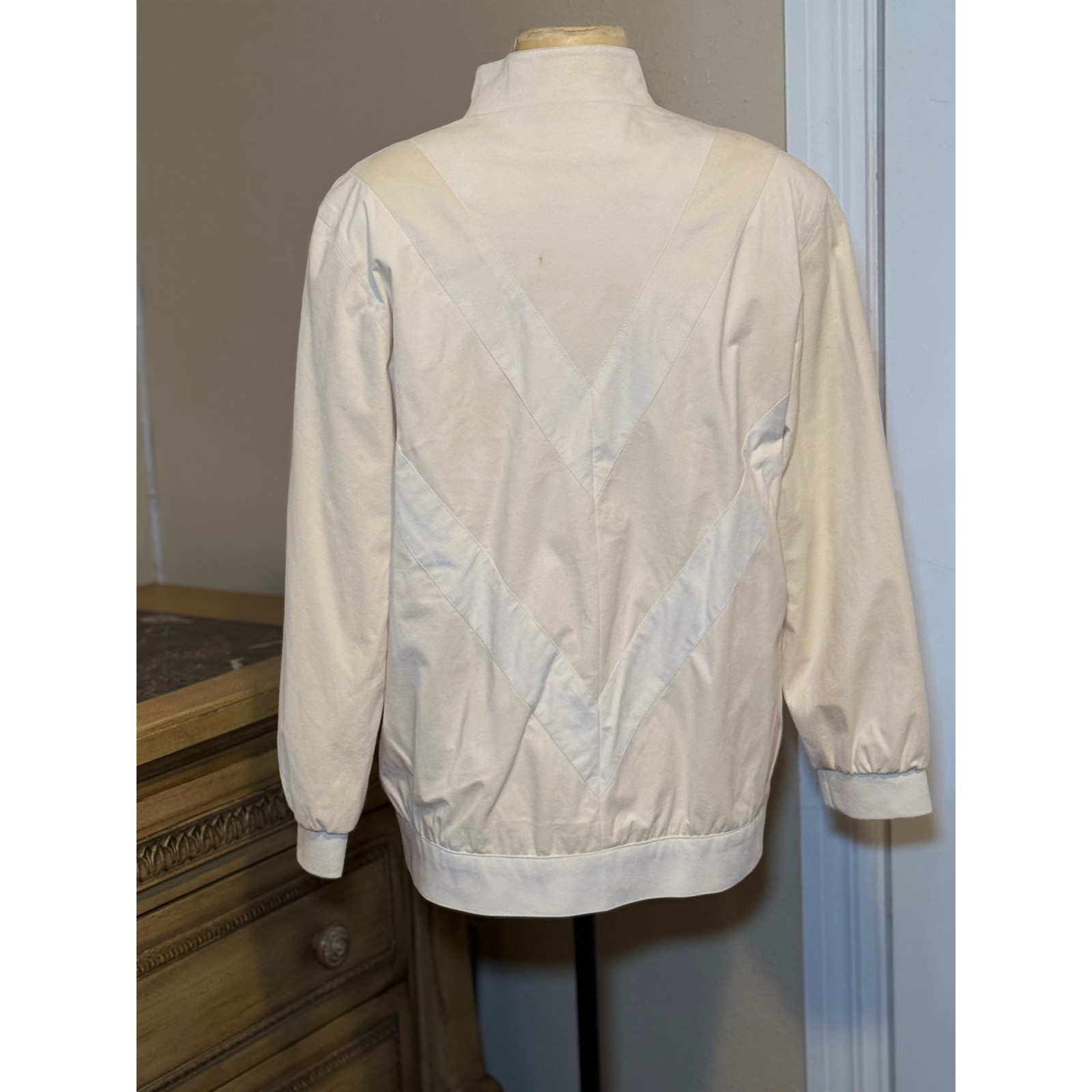 Vintage Women’s Ivory Faux Suede Jacket Mock Neck Lightweight Coat Made in USA