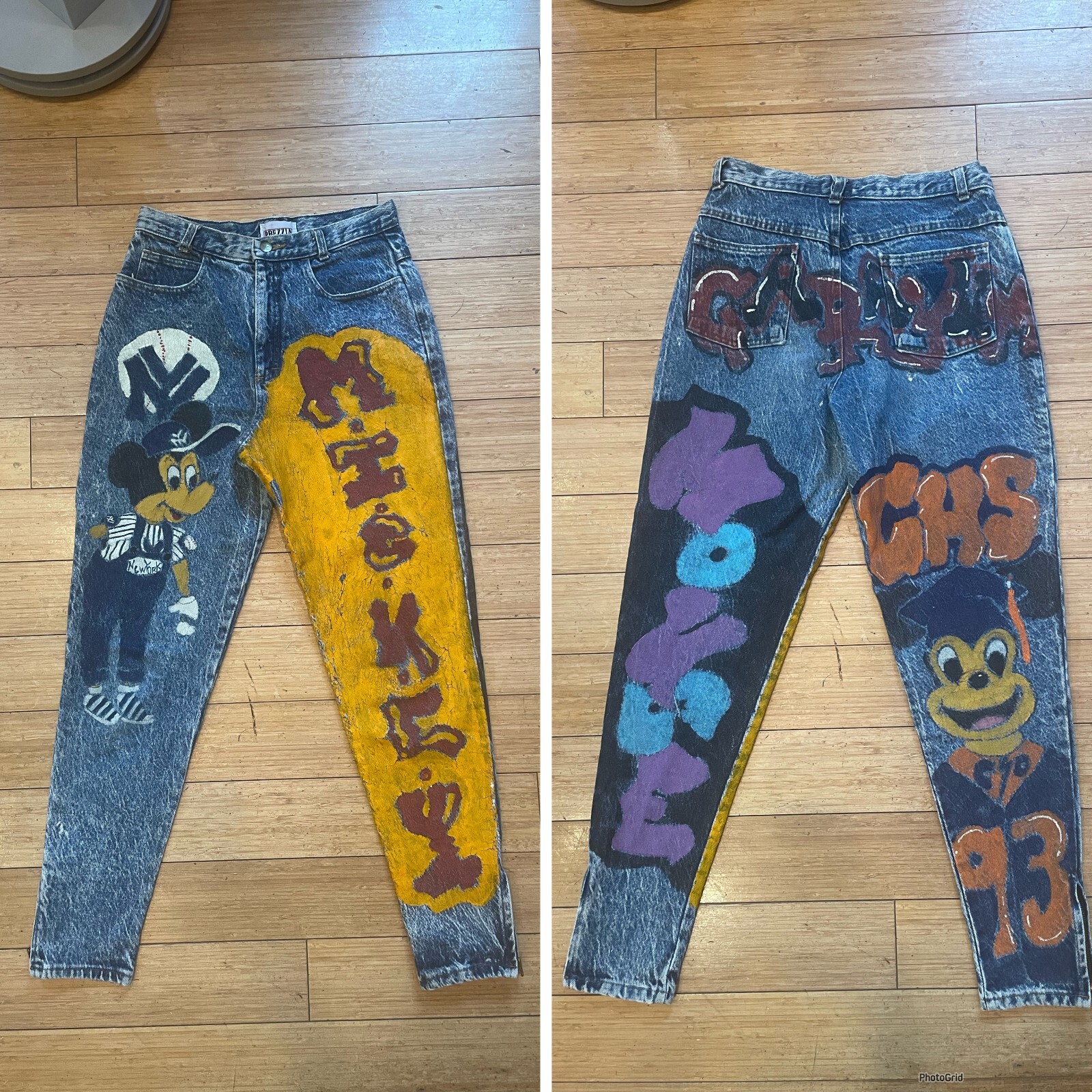 1990s Hand Painted Denim Jeans, Vintage 1993 Graduation Painted Jeans, Vintage