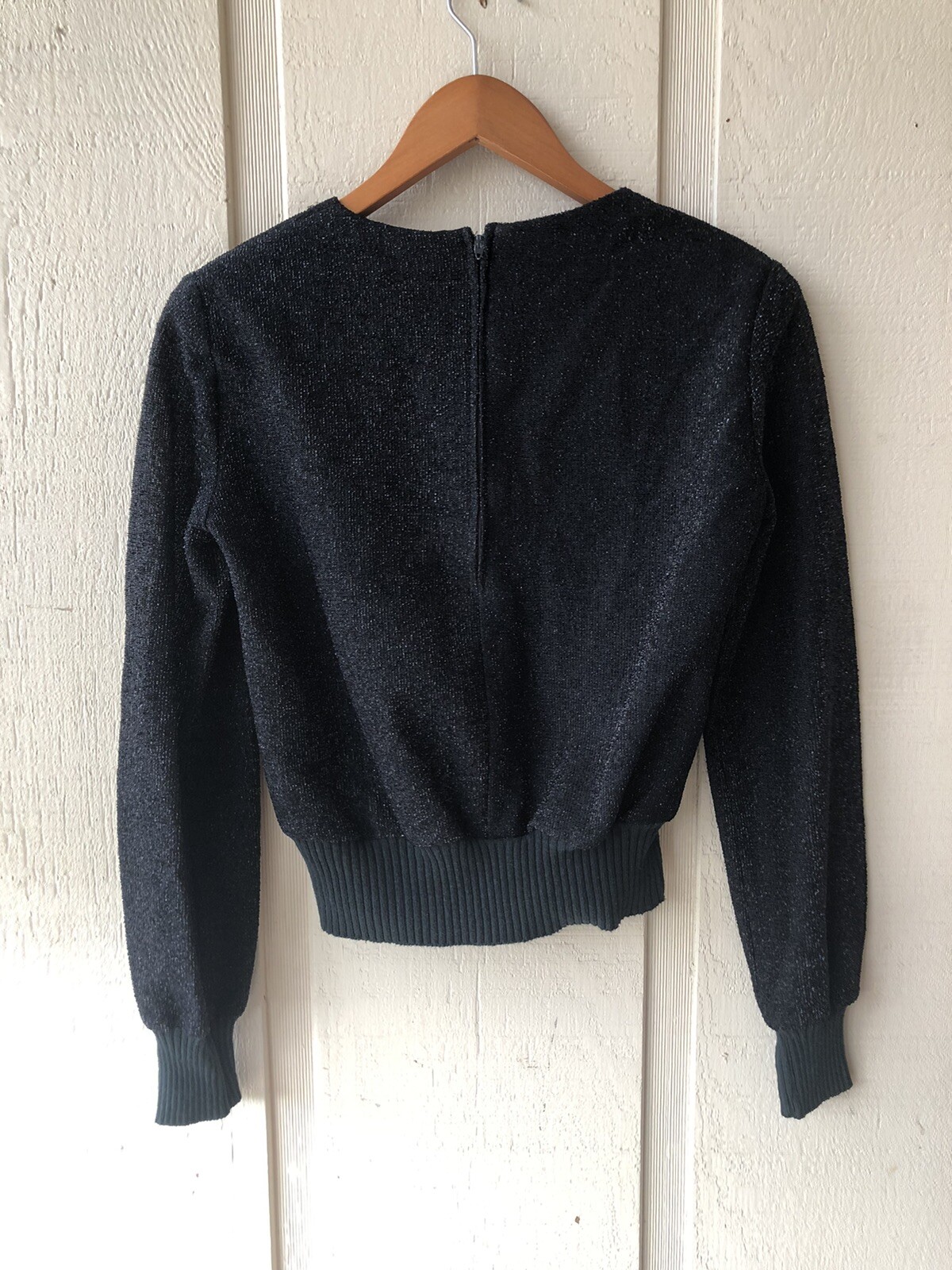 Vintage Crop Shirt N.R.1 by Ned Gould Sparkly Black V Neck