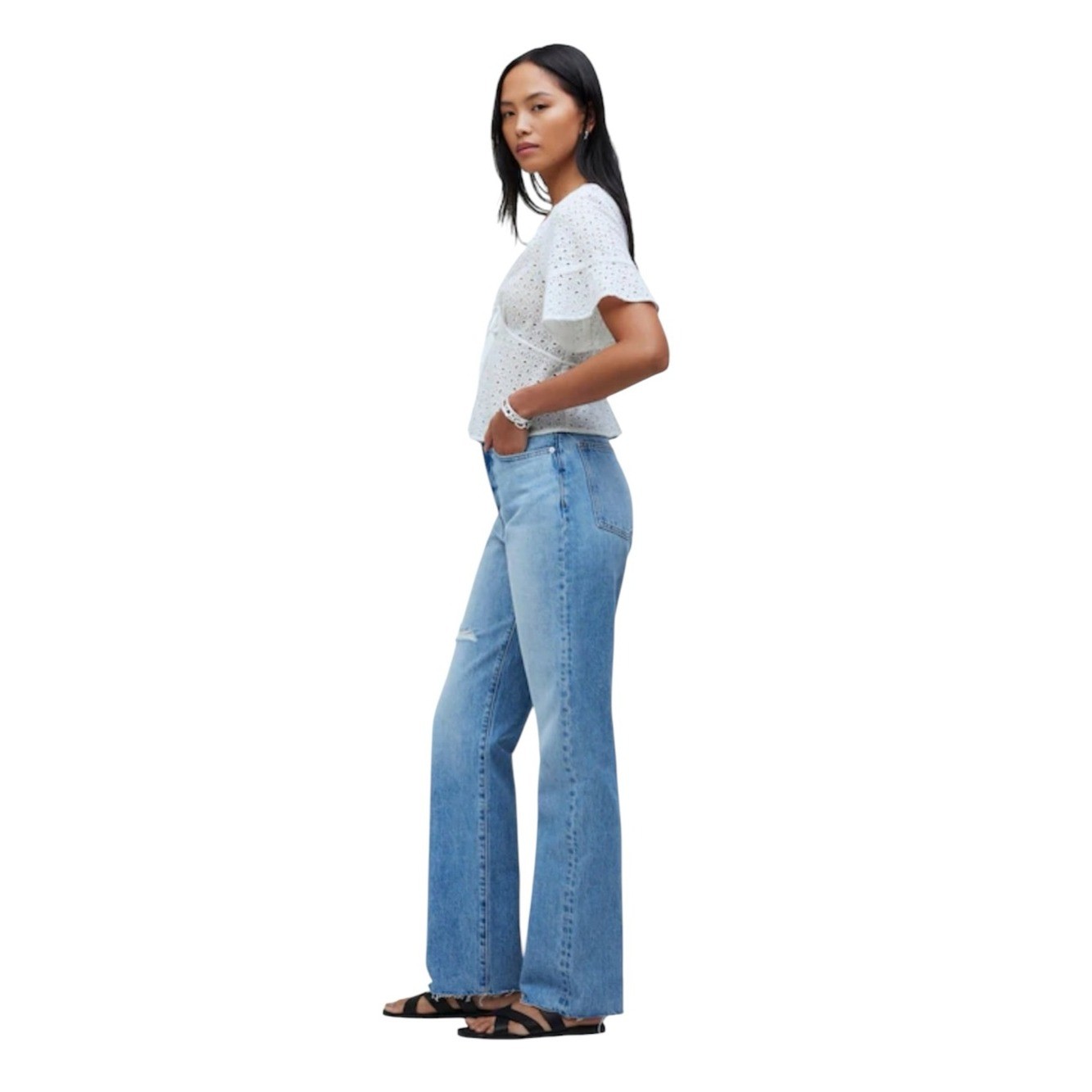Madewell Petite ’90s Straight Jeans Revoir Wash High Rise Raw Hem 24P Rigid