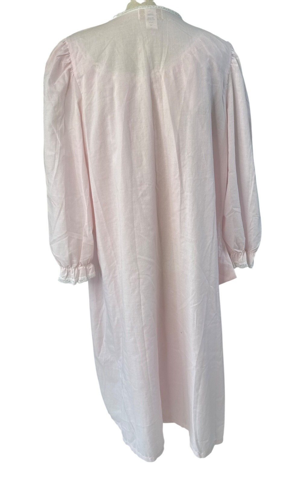 Vintage Cachet Cotton Pink Lace Embroidered Nightgown/Robe Set L 16-18