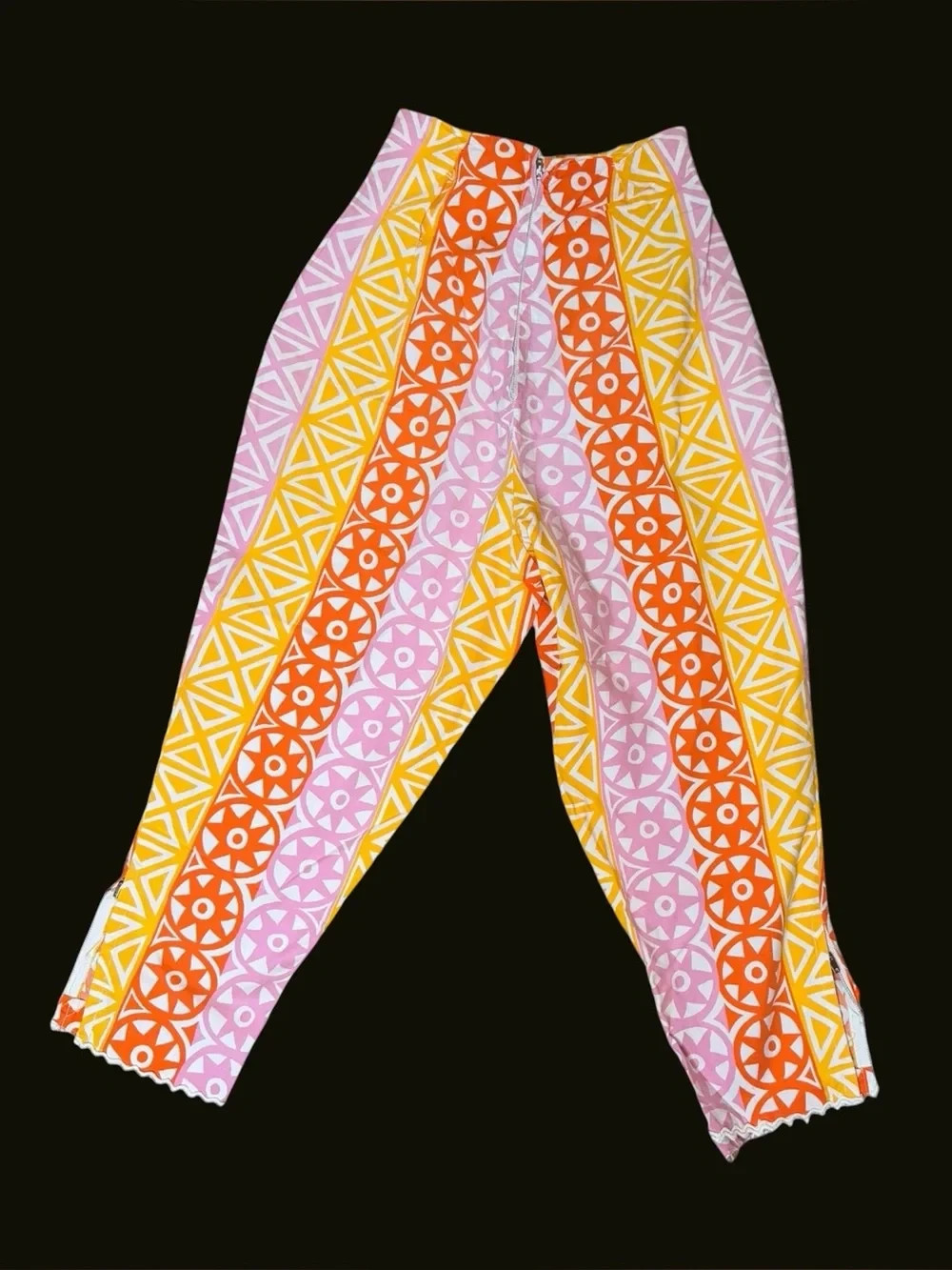 VTG 60s Mod Psychedelic Capri Pants XS Pink Orange Yellow Zip Ankle