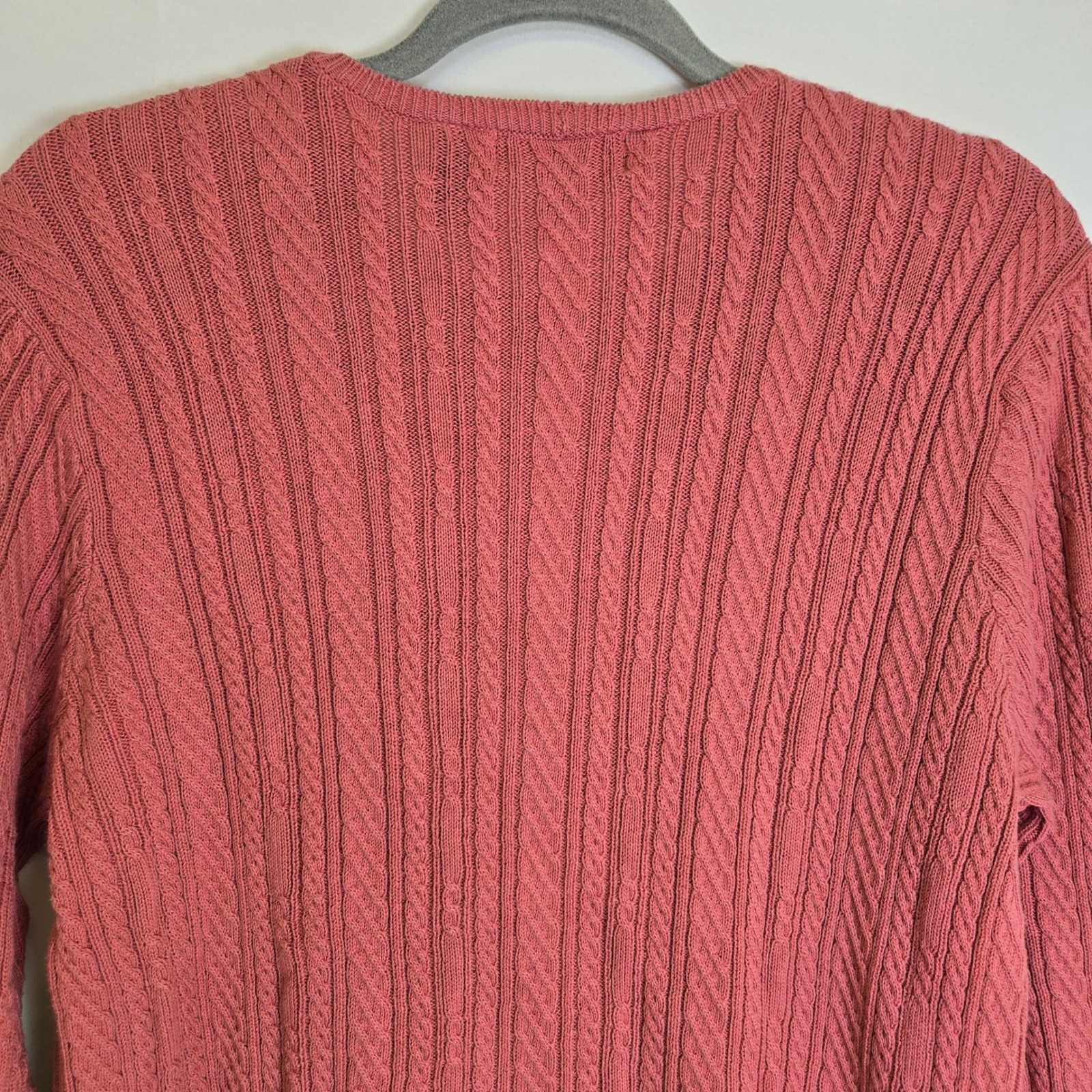 Wainscott 100% Cotton Classic Preppy Cable Knit Sweater, Pink, Medium, Vintage