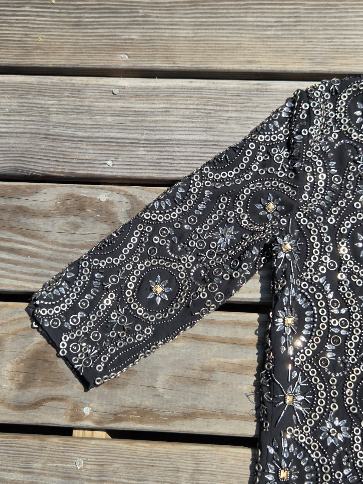 🍾Vintage Heavily Beaded Black Evening Dress Rhinestone Sequin Party Cocktail🍾
