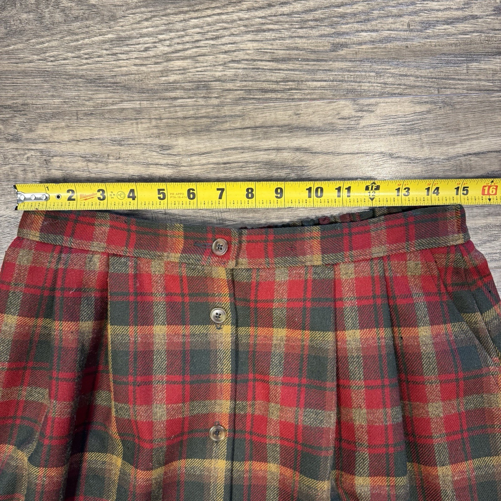 Pendleton Plaid Wool Skirt Size 14 Red Tartan USA Vintage Button Front