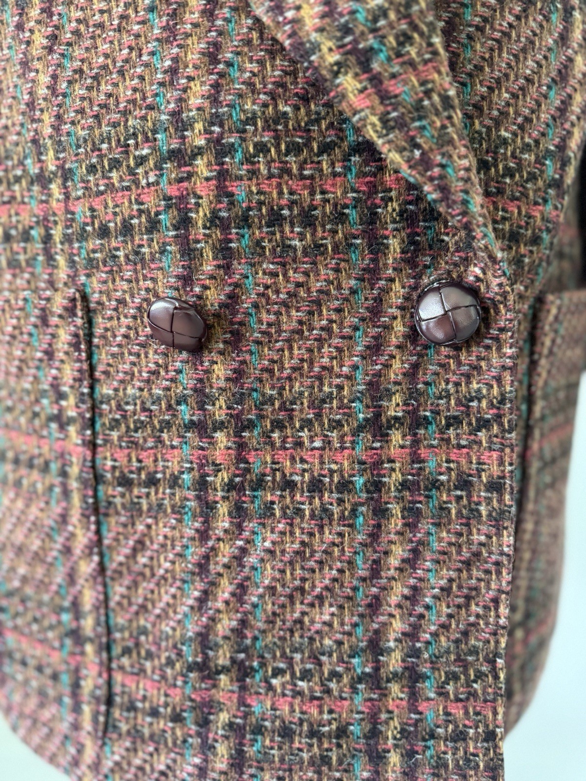 VTG Giorgio Sant’Angelo Plaid Tweed Wool Blazer Jacket Sz 14 Brown/Red Academia