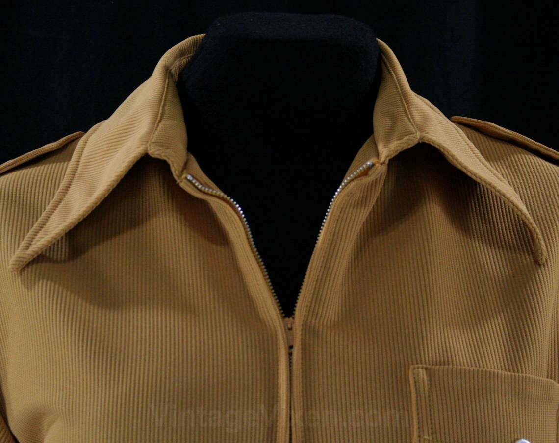 Size 8 1960s Safari Shirt Mustard Yellow Polyester Top Stewardess Style Uniform