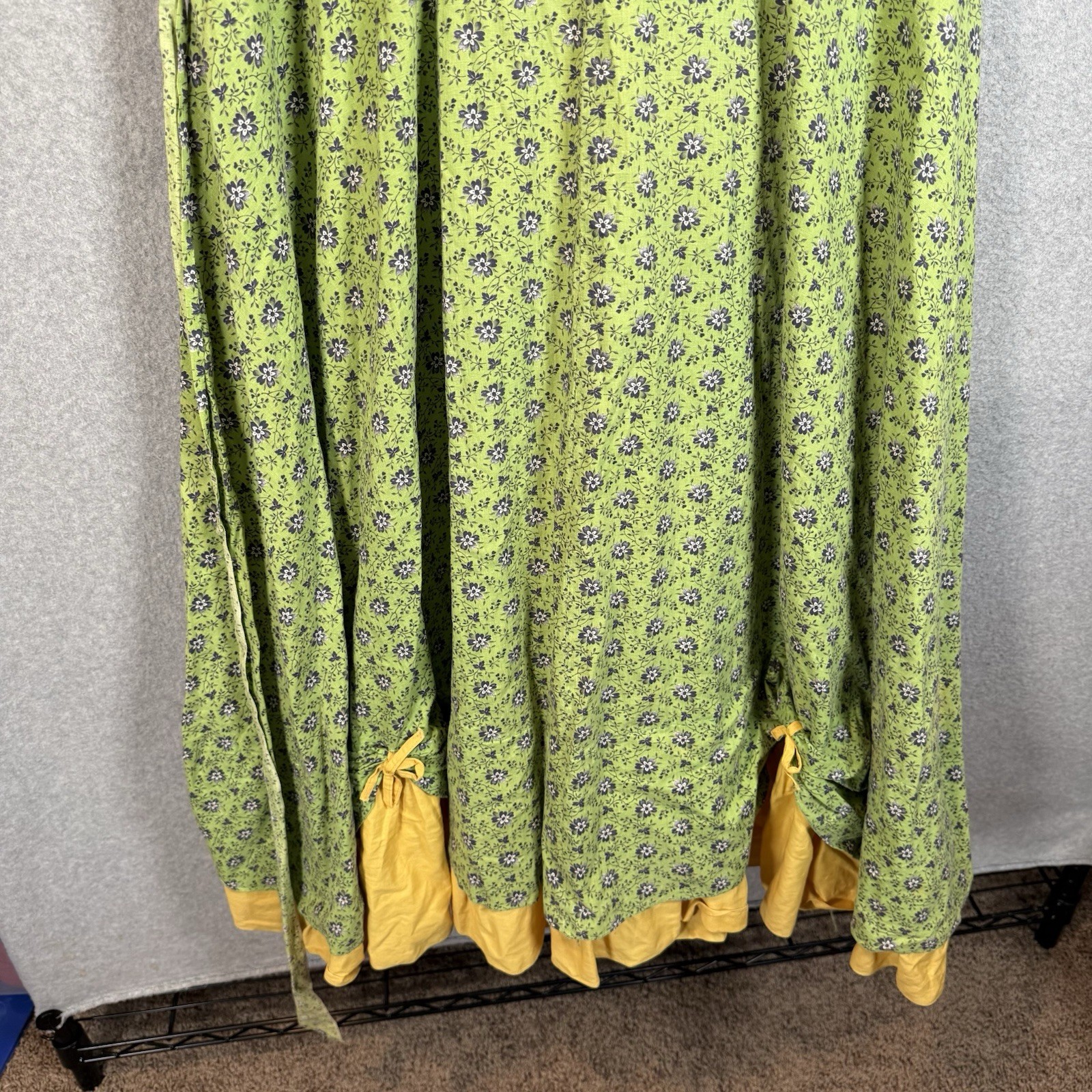 Vintage 70s Handmade Maxi Dress Womens Small Green Yellow Floral