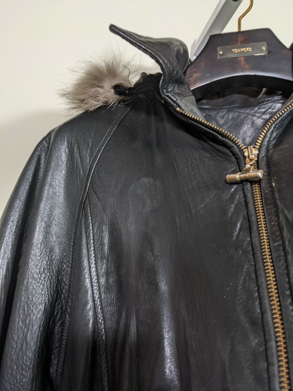 Damselle New York City Vintage Soft Black Leather Fur Hood Parka Jacket Large