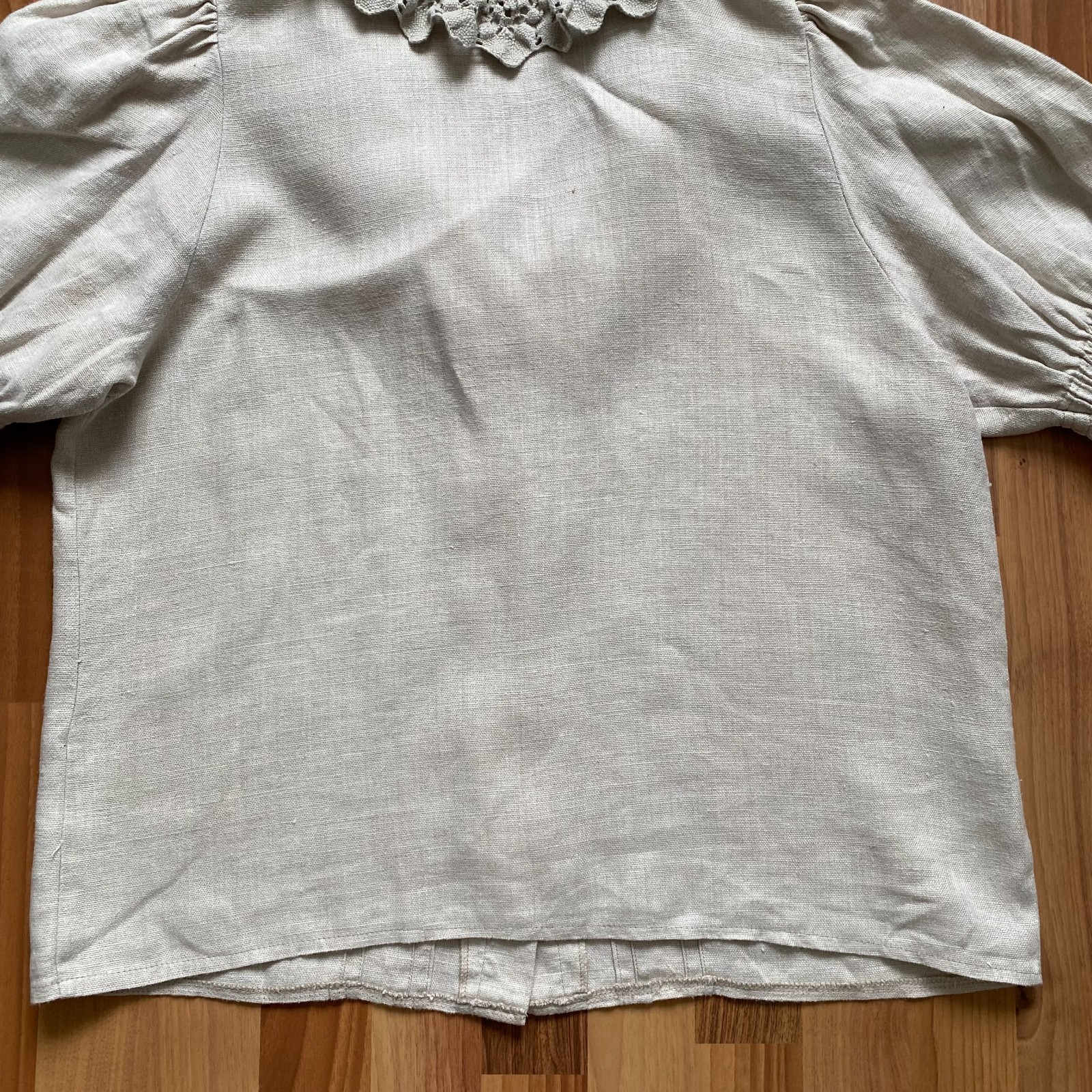 100% Linen Vintage Puff Sleeves Blouse Button Front Bavarian Romantic Folk 42