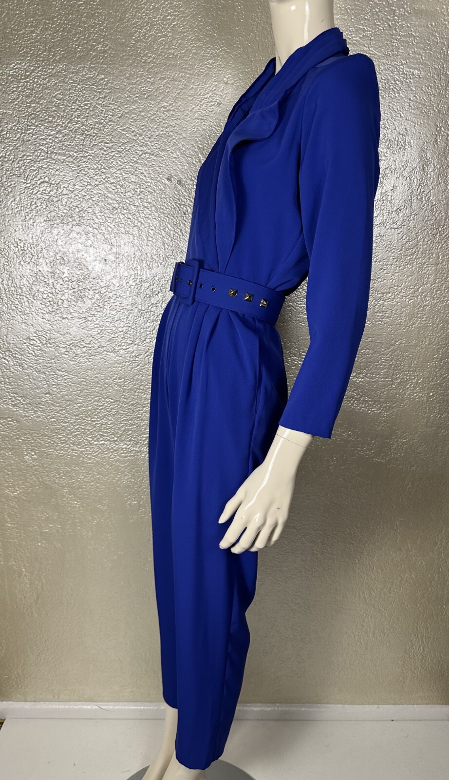 Vintage 1980s Ladies JOAN WALTERS Electric Blue Jumpsuit w/Studded Belt