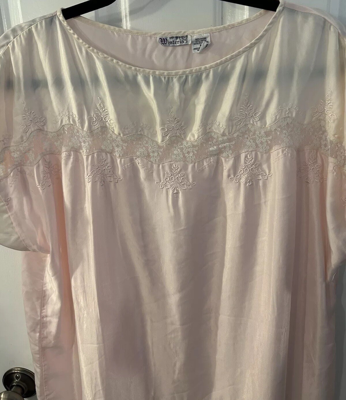 Vintage Wisteria Women’s Size M Pink/Ivory Embroidered, Lace Satin Nightgown