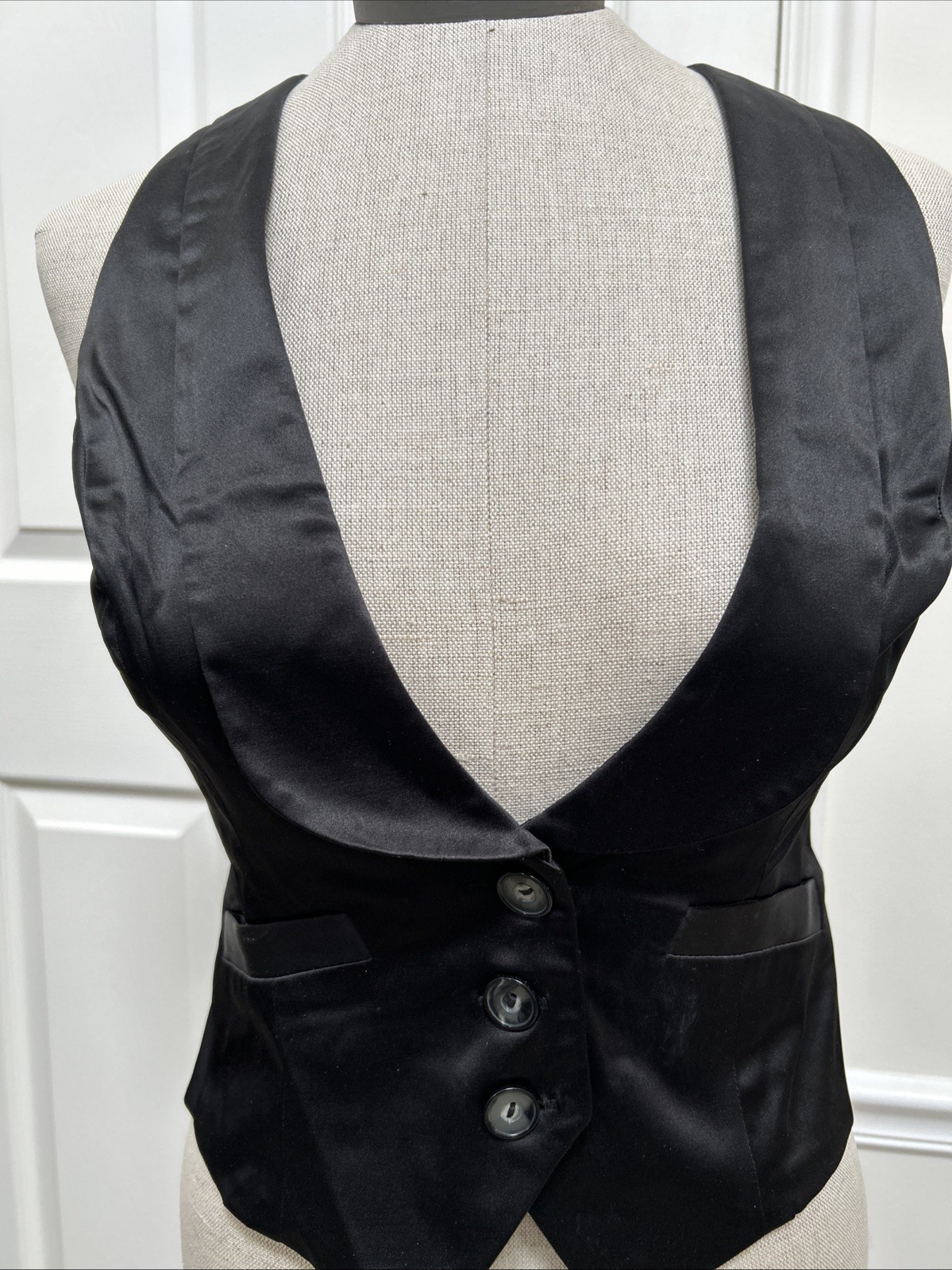 VTG Black Satin Women’s Dress Vest Waistcoat Tailored Classic BCX Med
