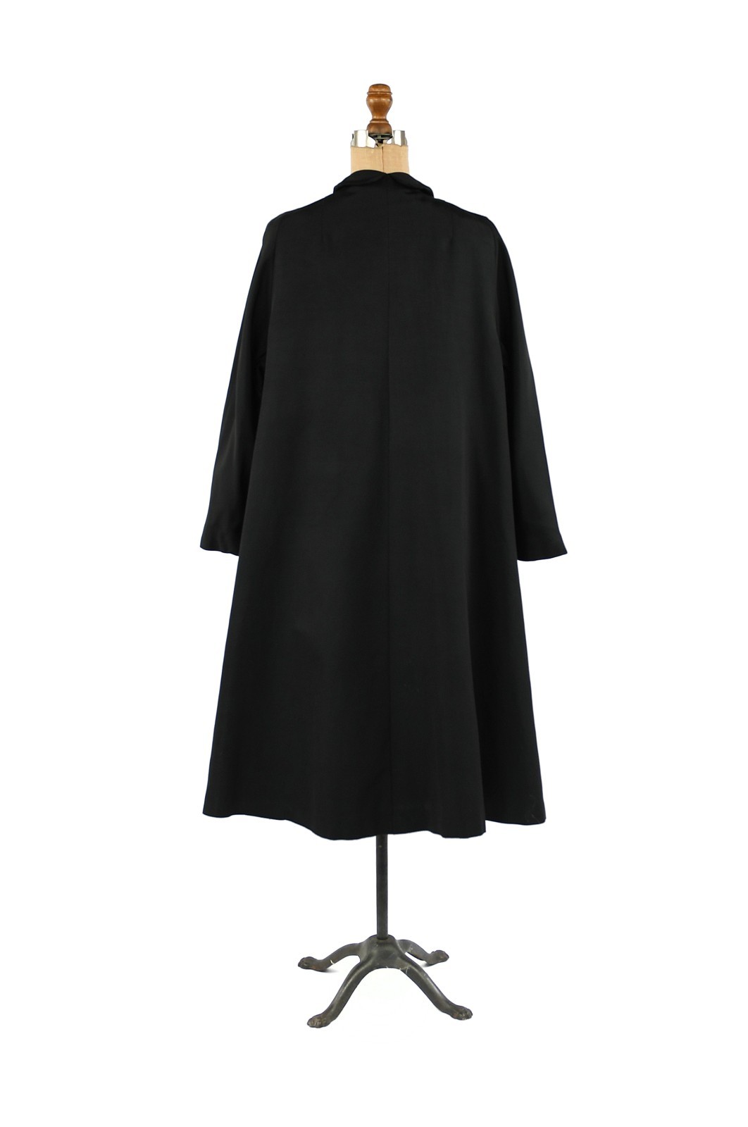 Vintage 40s Black Gabardine Open Front Shawl Collar A Line Art Deco Swing Coat