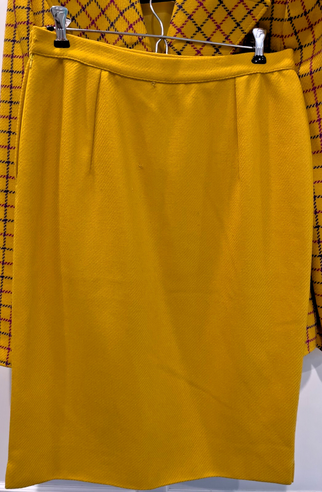 Vintage VALENTINO BOUTIQUE Mustard Yellow Checked Wool Crepe Skirt Suit