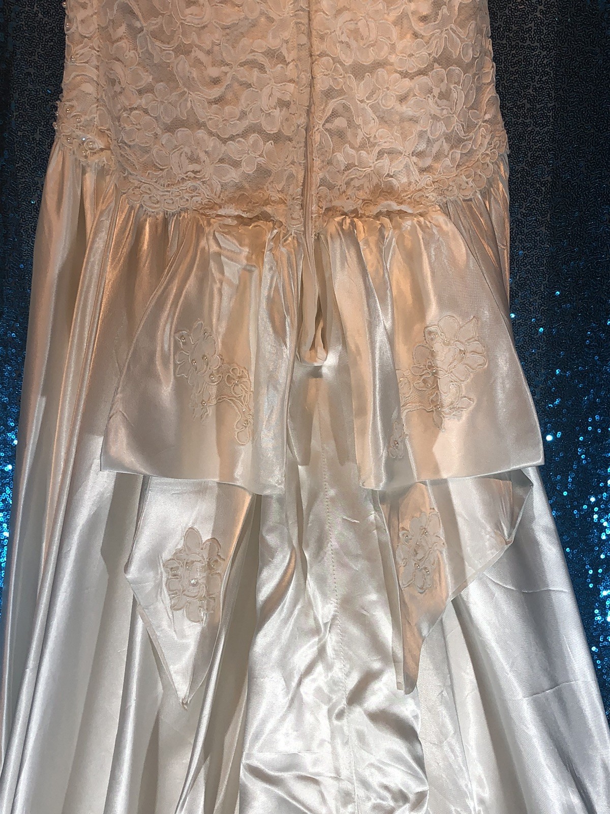 80s Vintage Wedding Gown W/Leg Of Mutton Beaded Lace Sleeves & Bodice White~XS/S