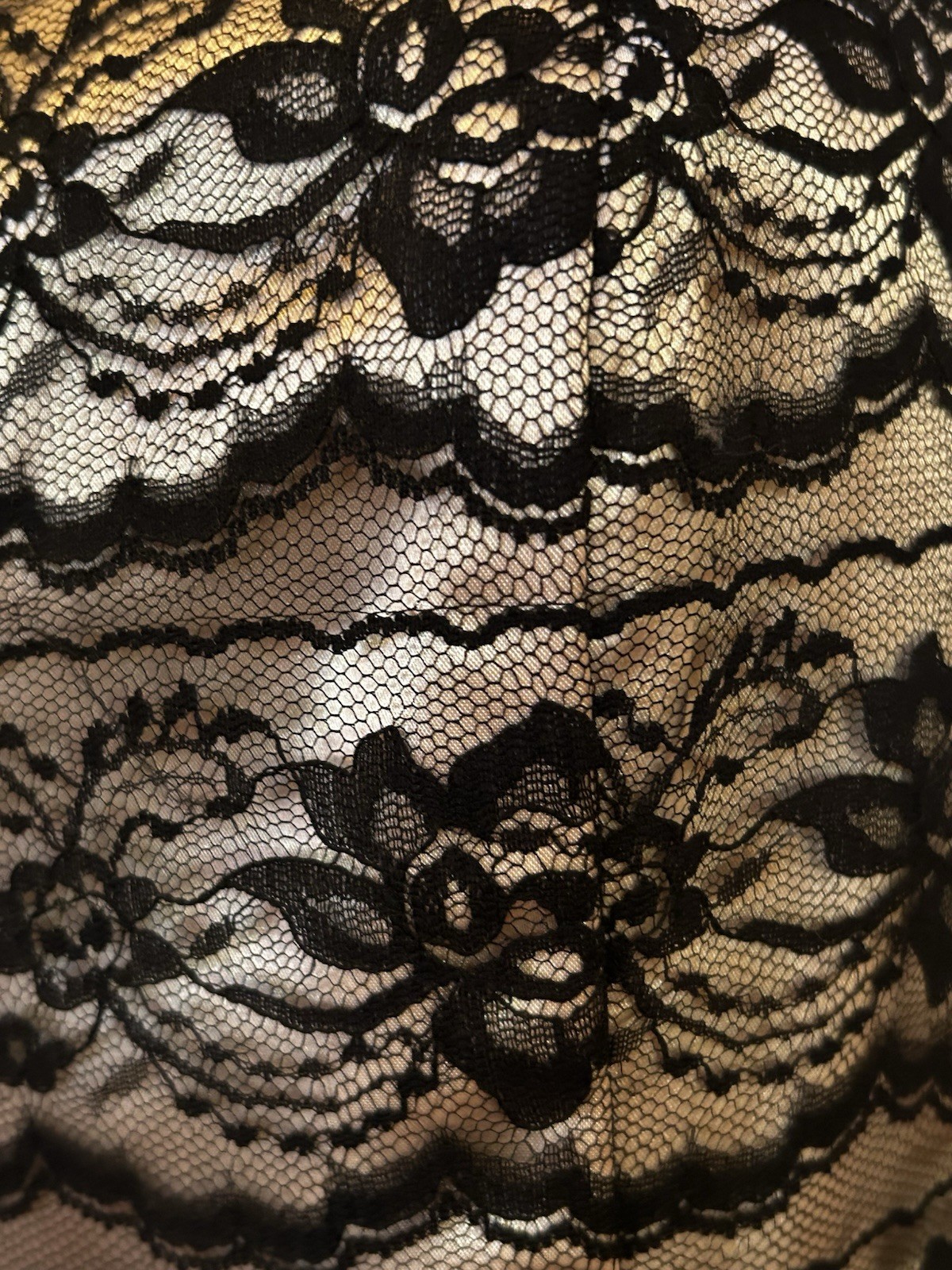 VTG 90s Gunne Sax Black Lace Champagne Satin Strapless Formal Prom Mini Dress 4