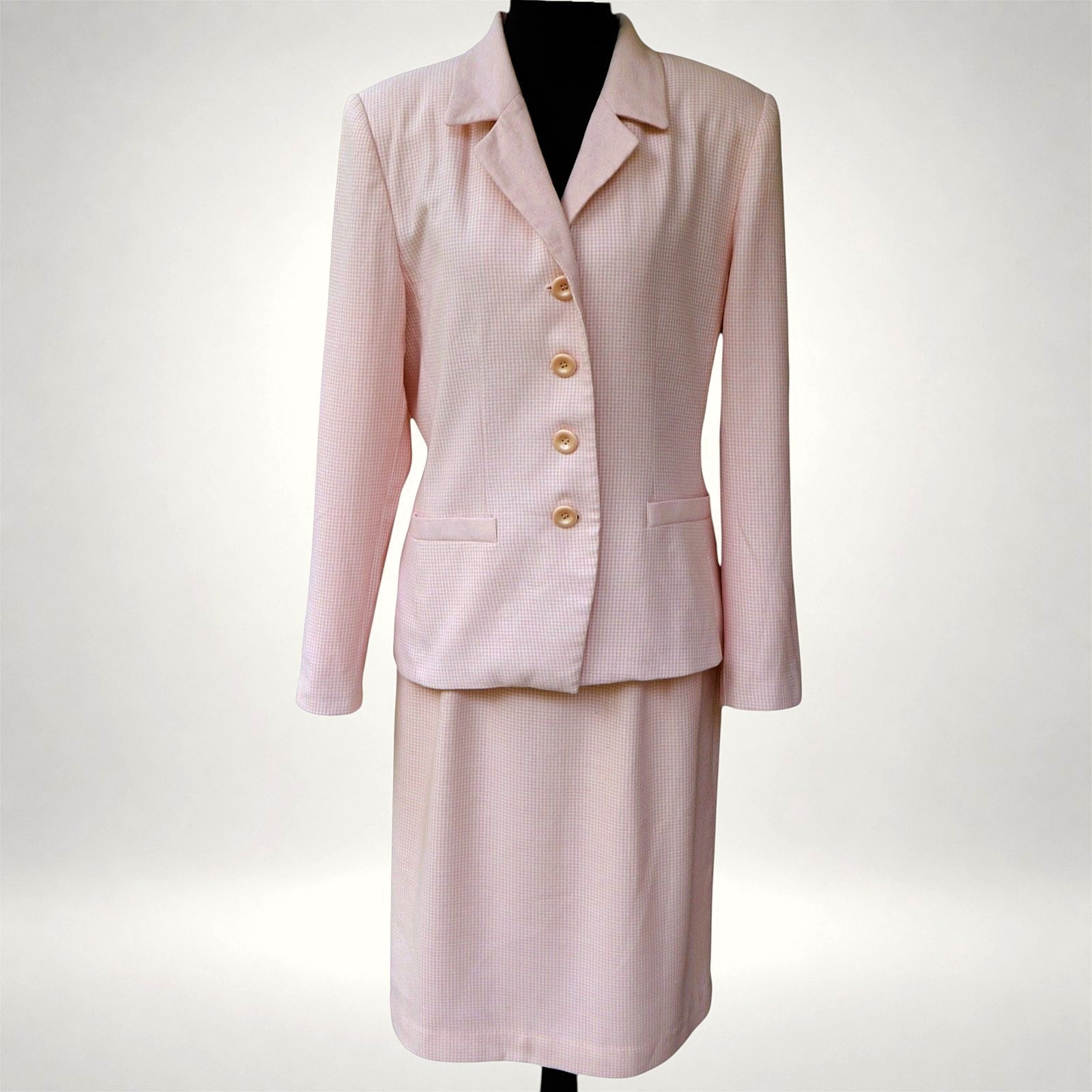 Vintage Women’s Size 10 Pink Microcheck Wool Blend 2pc Skirt Suit Kasper A.S.L.
