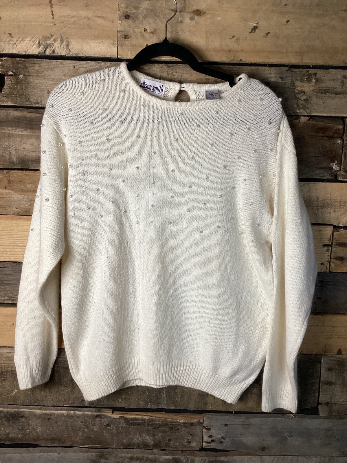 Vintage Allison Smith Faux Pearl Silk/ Angora Rabbits Hair Sweater Size MP