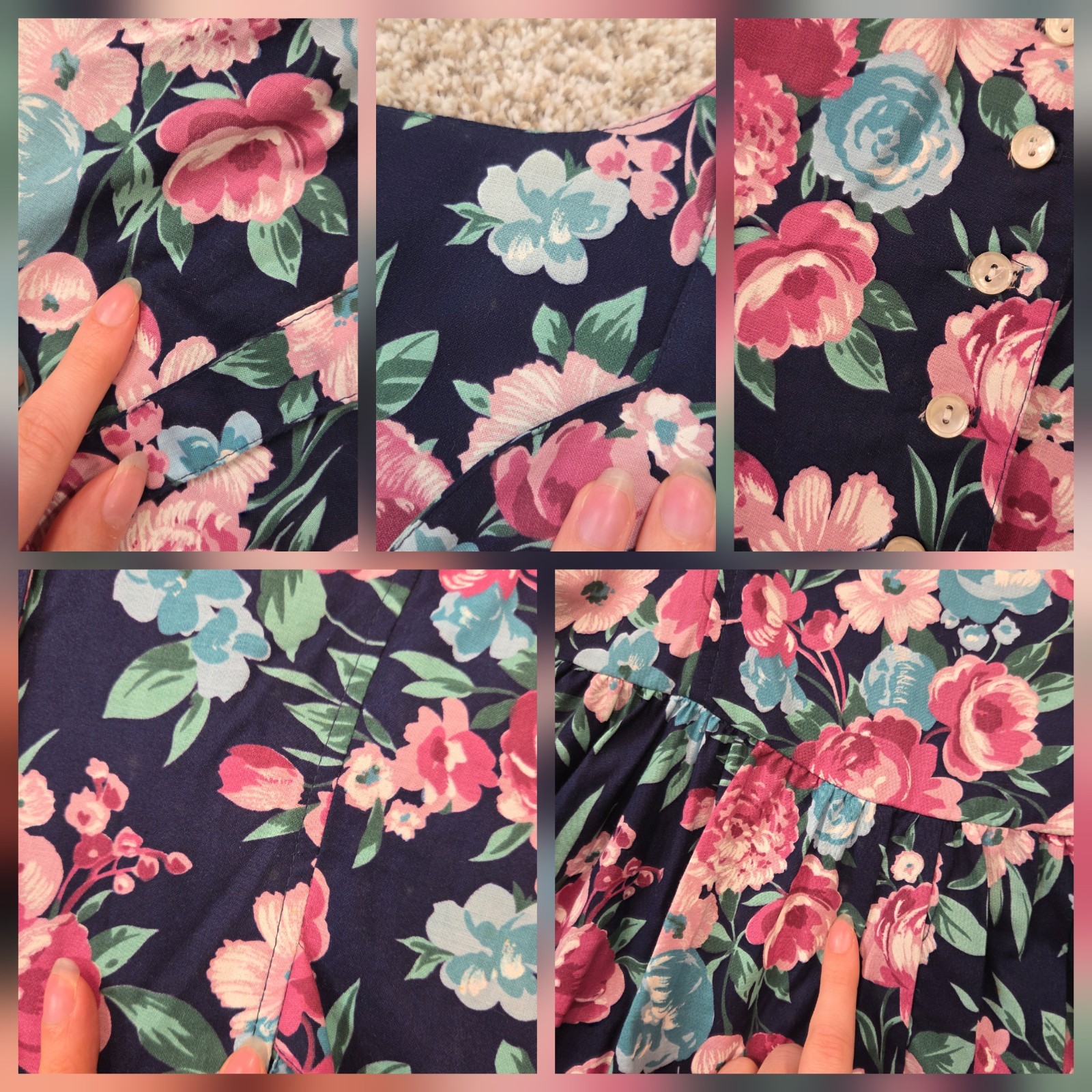 VTG Brandywine Creek A-Line Floral Garden Cottage Midi Dress Button Bow 9/10 NEW