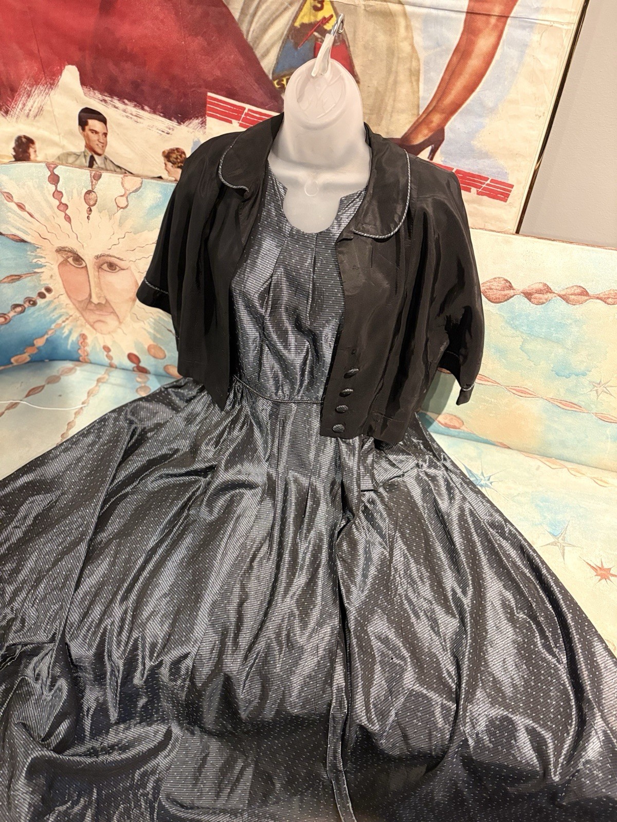 1950s Handmade Taffeta Gown and Matching Bolero Jacket SM