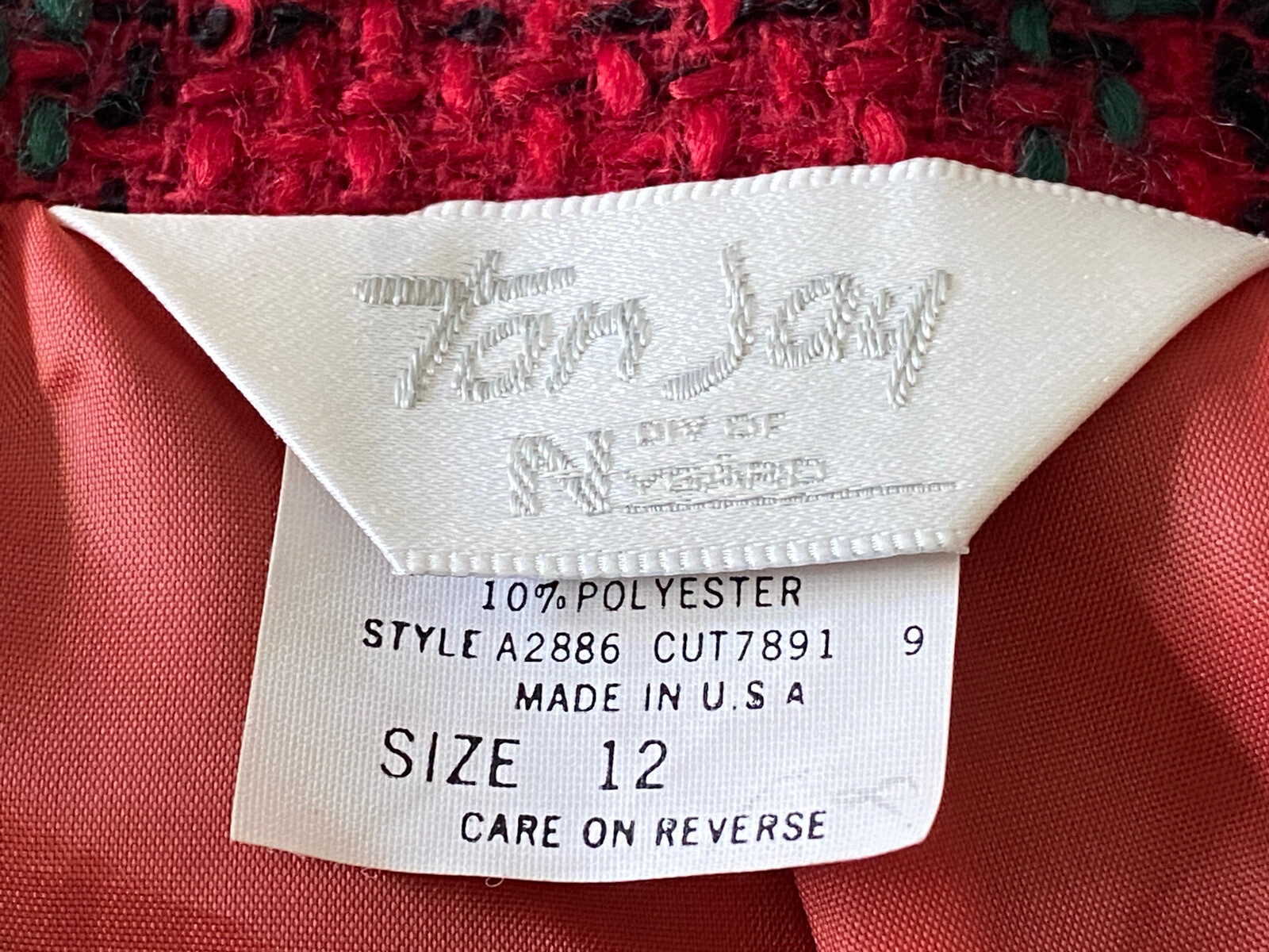 Womens Vintage Tanjay Tweed Blazer Large red green 12 80’s Gold buttons crop