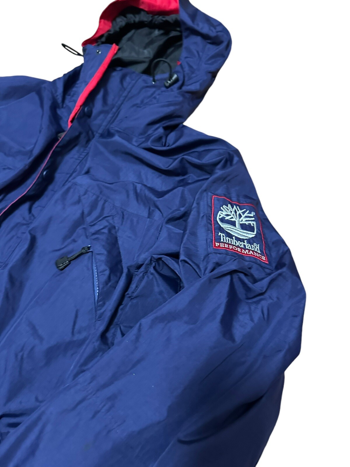 Vintage Timberland Performance Windbreaker Hooded Jacket Medium Outdoor Indigo