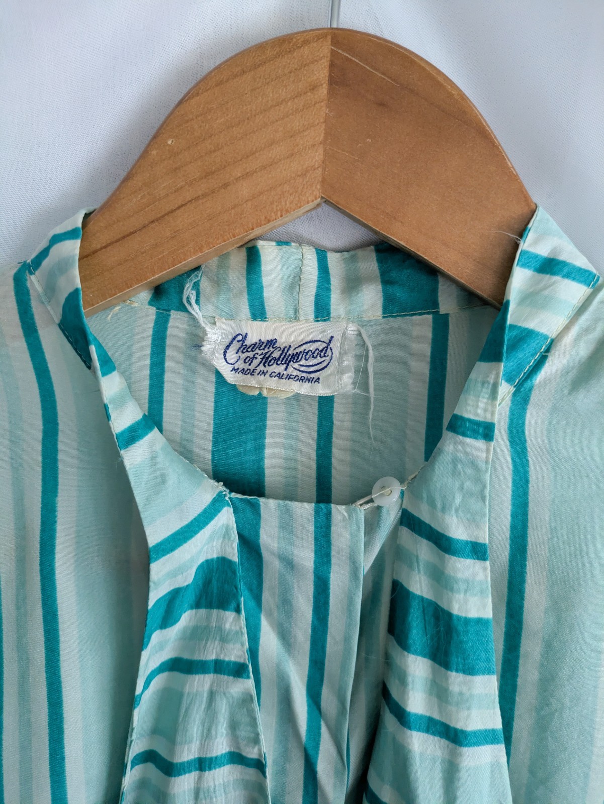 Vintage 60s/70s Blue StripedSecretary Blouse By Charm Of Hollywood, Small/Med