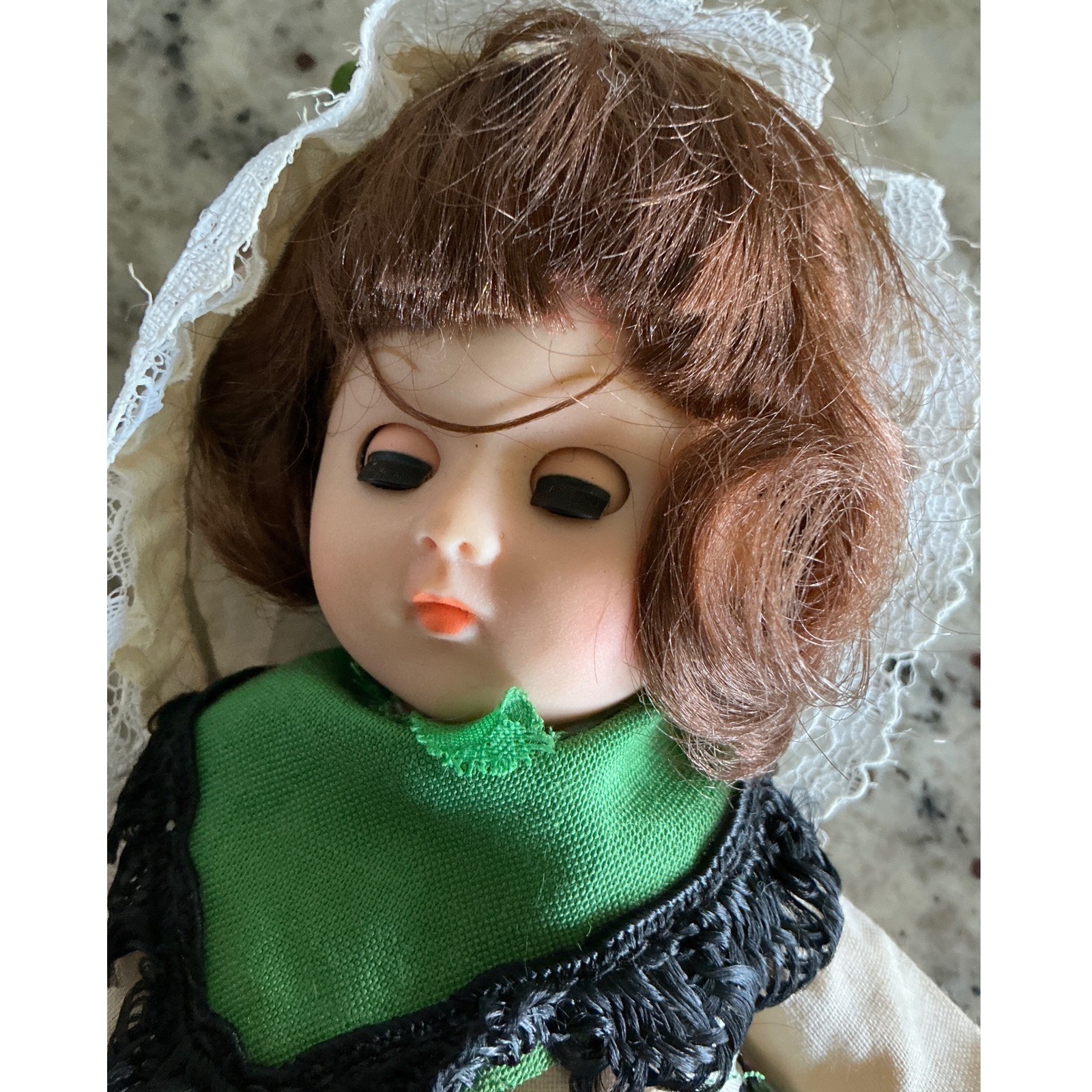 Vogue Vintage 1972 International Doll Green Floral Folk Dress 8 Inch Brunette