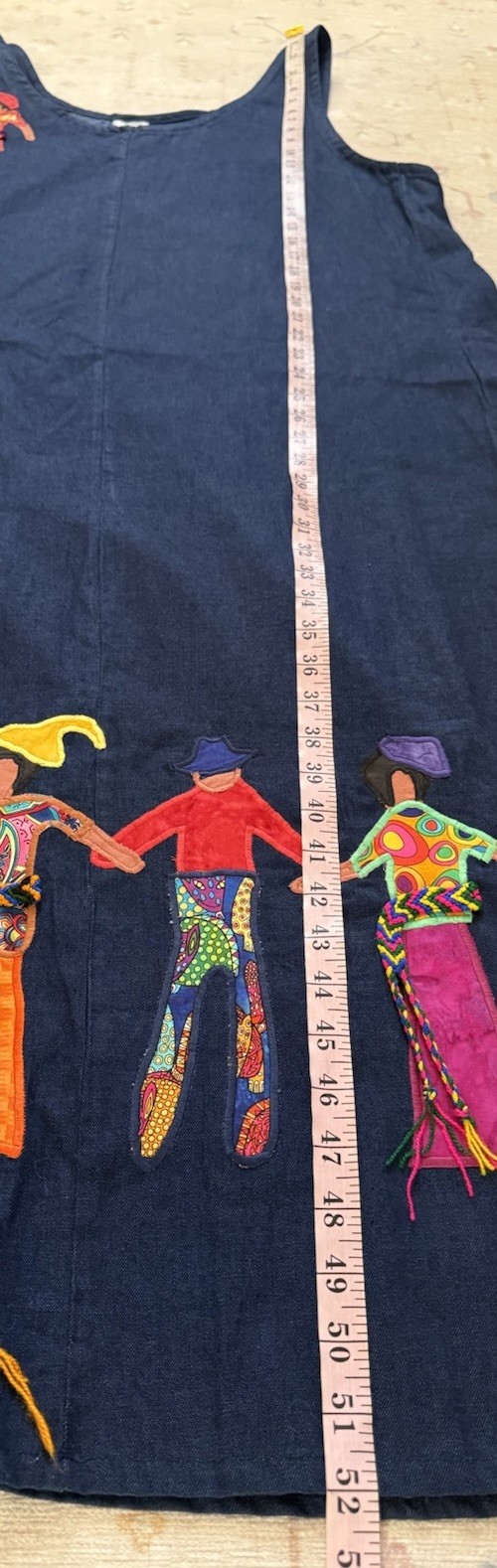 RARE VTG WOMEN’S ALFREDO’S WIFE BLUE DENIM Oversized Dress People Appliqué L/XL