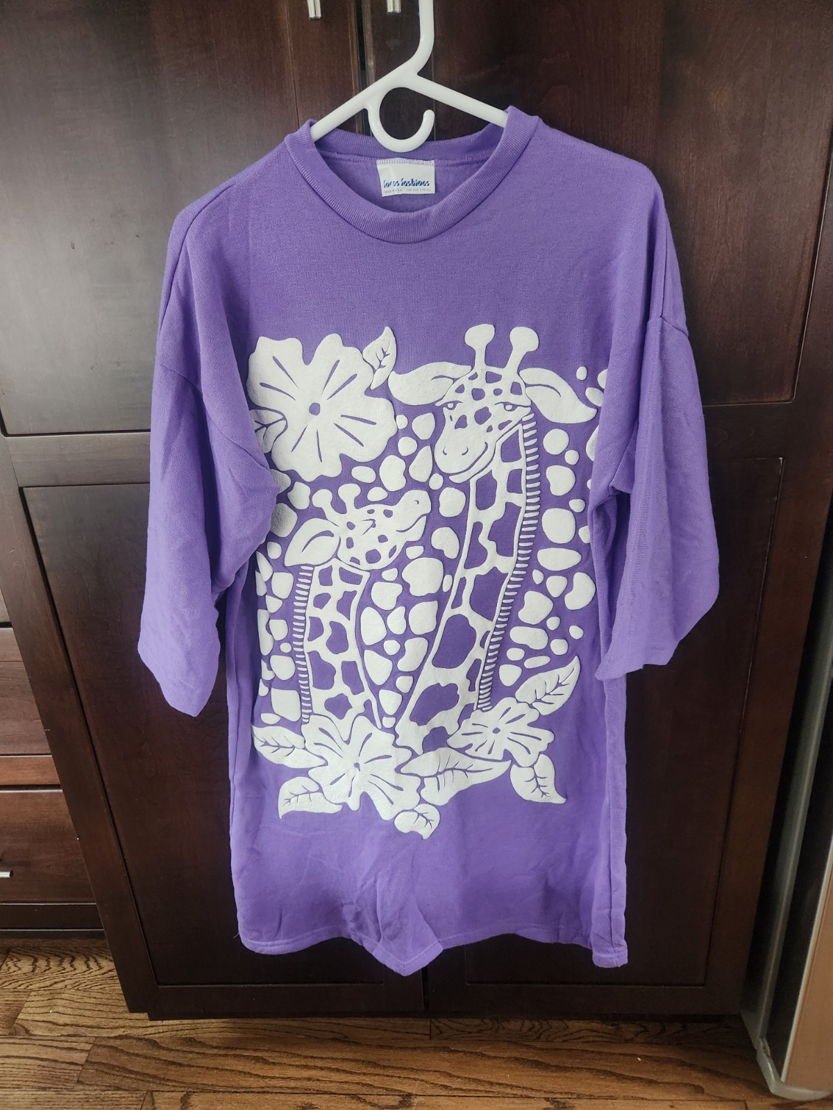 Vtg Focus Fashions Womens Sweatshirt Top Dress One Size Fits All Giraffes 80’s